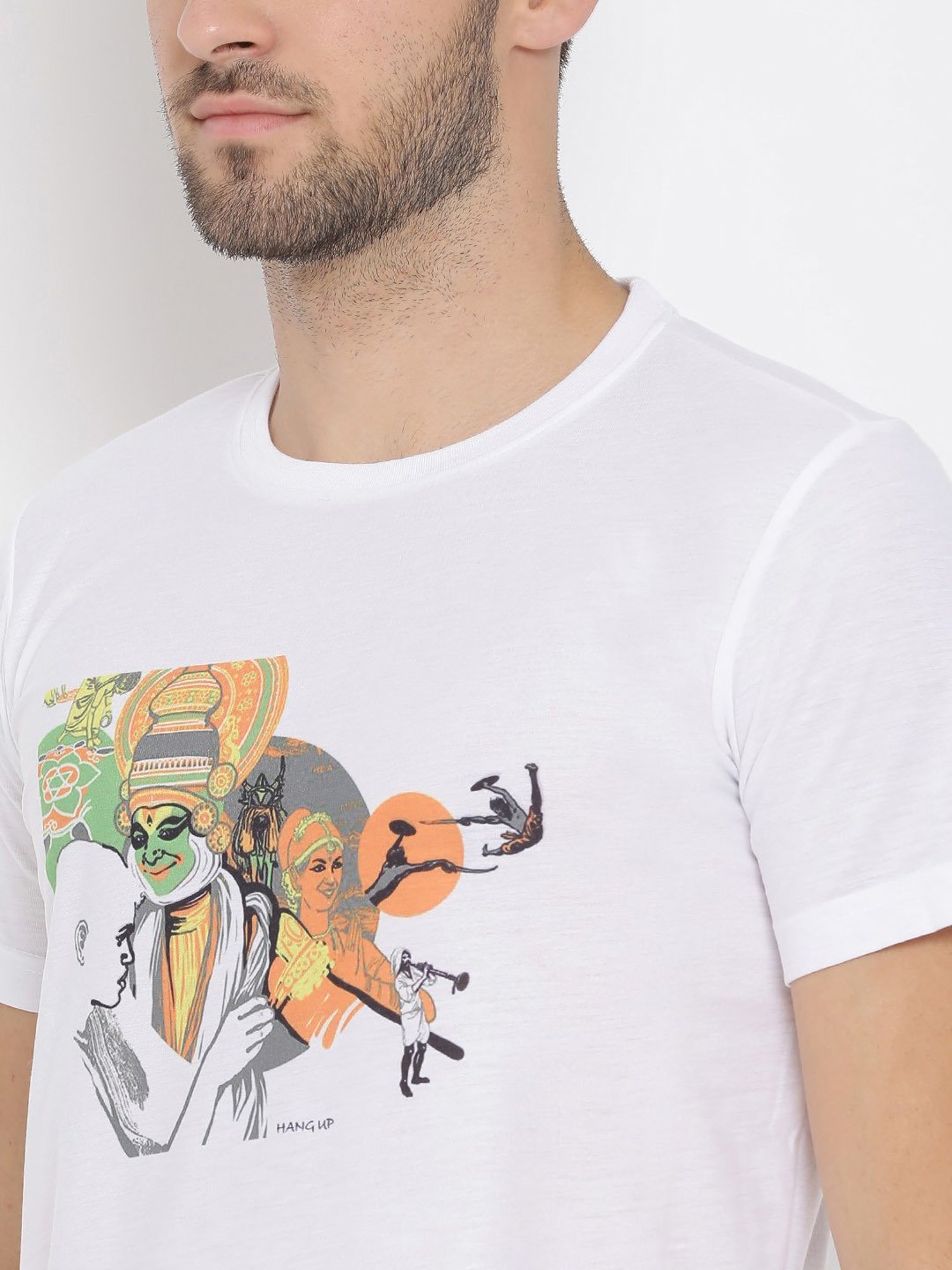 Hangup Plus White Regular Fit Printed Crew T-Shirt