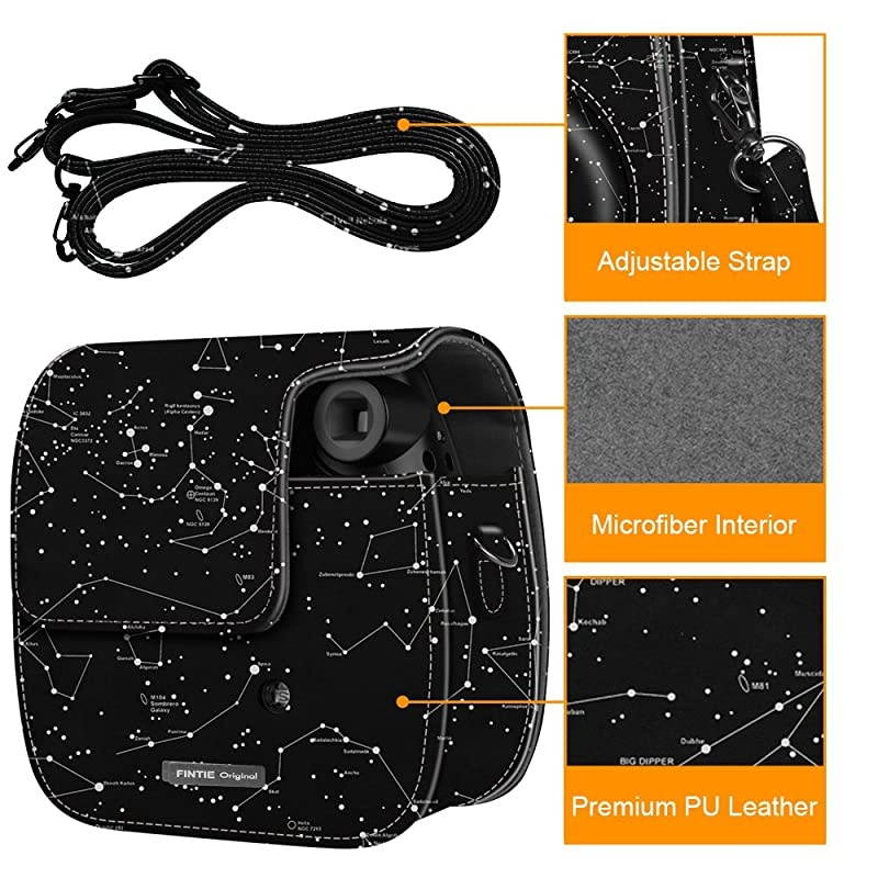Protective Case Compatible with Polaroid PIC300 Fujifilm Instax Mini 7s Instant Film Camera Premium Vegan Leather Bag Cover with Removable Strap Constellation