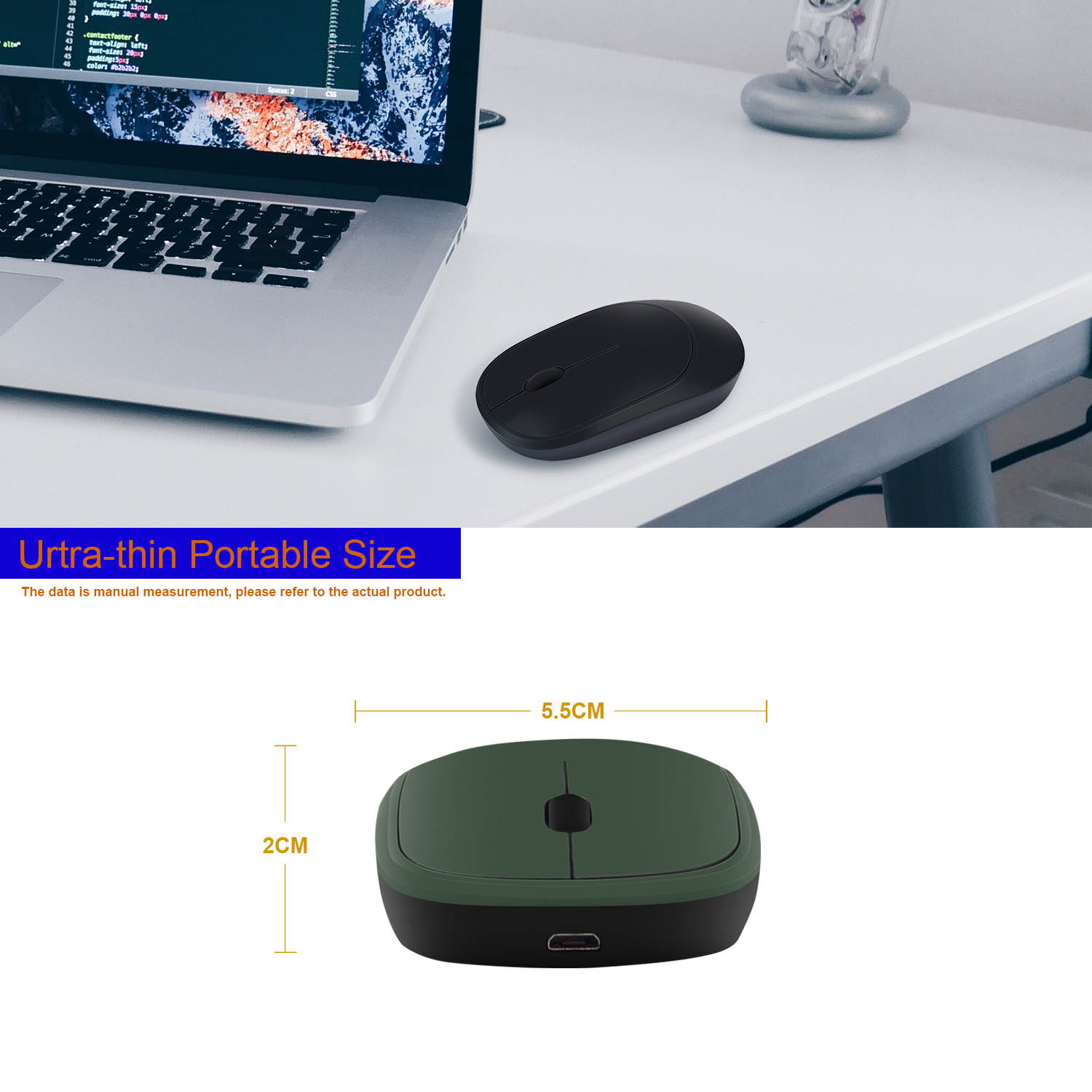 Anivia 2.4G Rechargeable Wireless Mouse with USB Receiver, Portable Ultra-Thin Noiseless Mouse for Notebook, PC, Laptop, Computer, MacBook - Dark Green