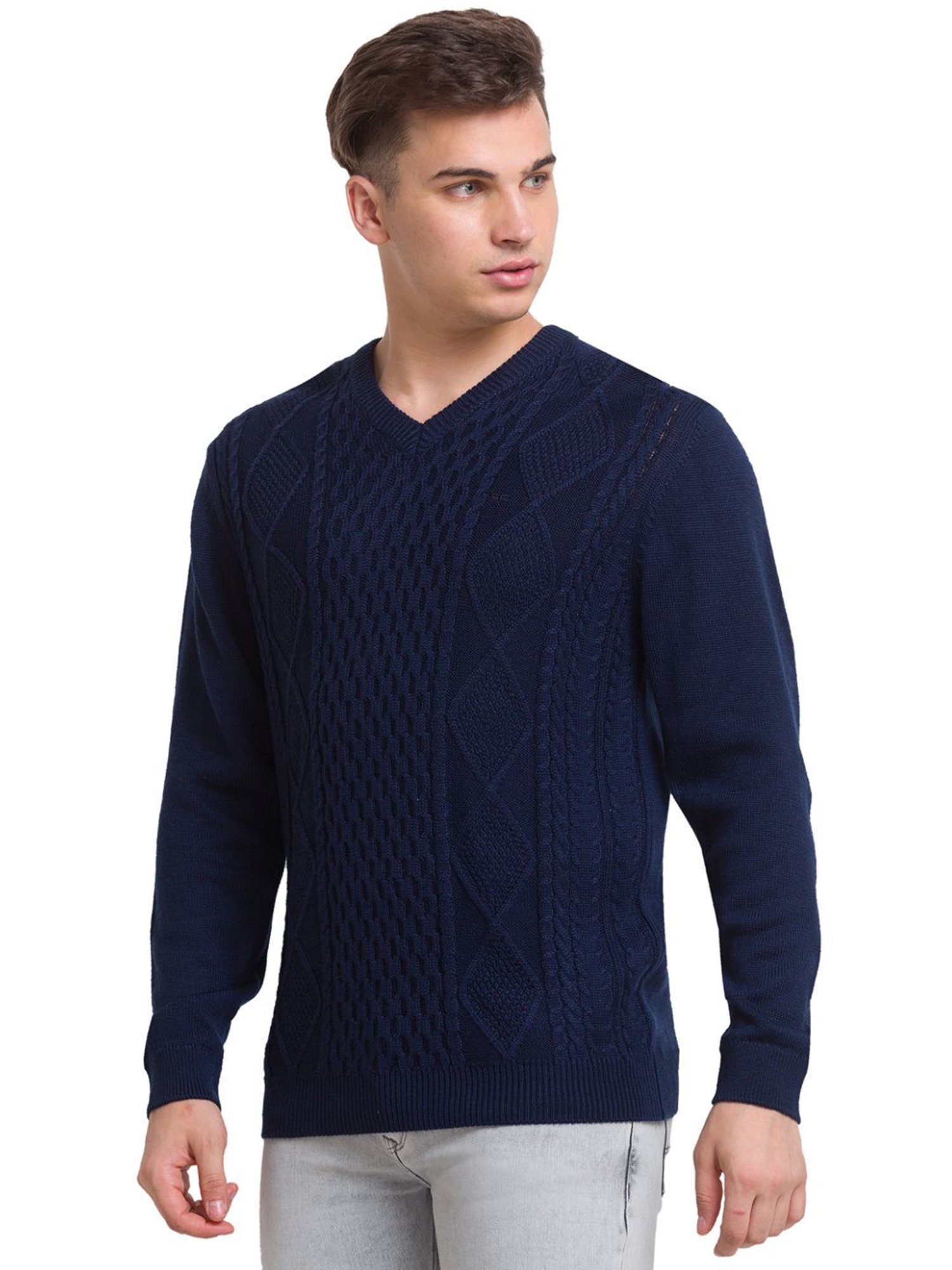 ColorPlus Blue Tailored Fit Self Pattern Sweater