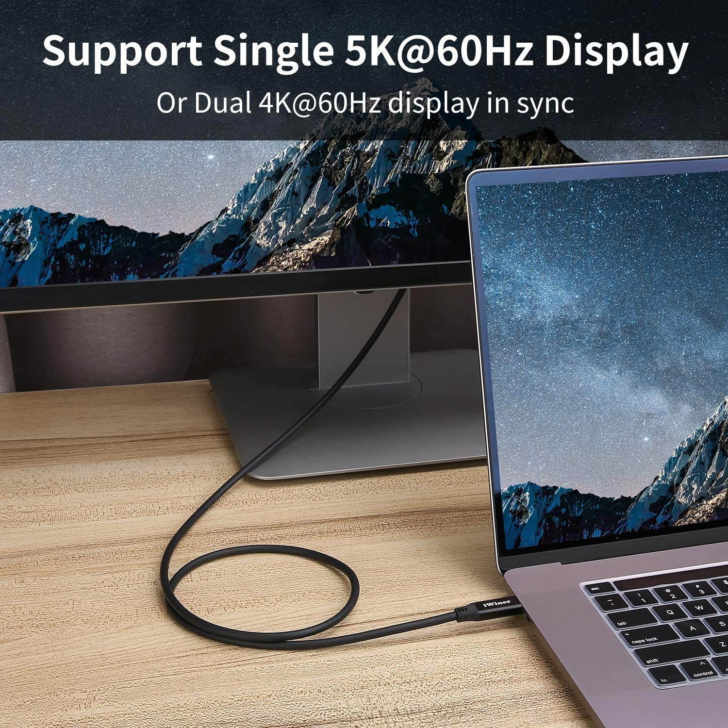USB C Cable Compatible with Thunderbolt 3 2.3Ft/40Gbps/5K iWiner 100W 20V/5A TB3 Cable Supports Single 5K 60Hz or Dual 4K 60Hz Monitor External SSD eGpu (External Gpu) USB-C Docking Station