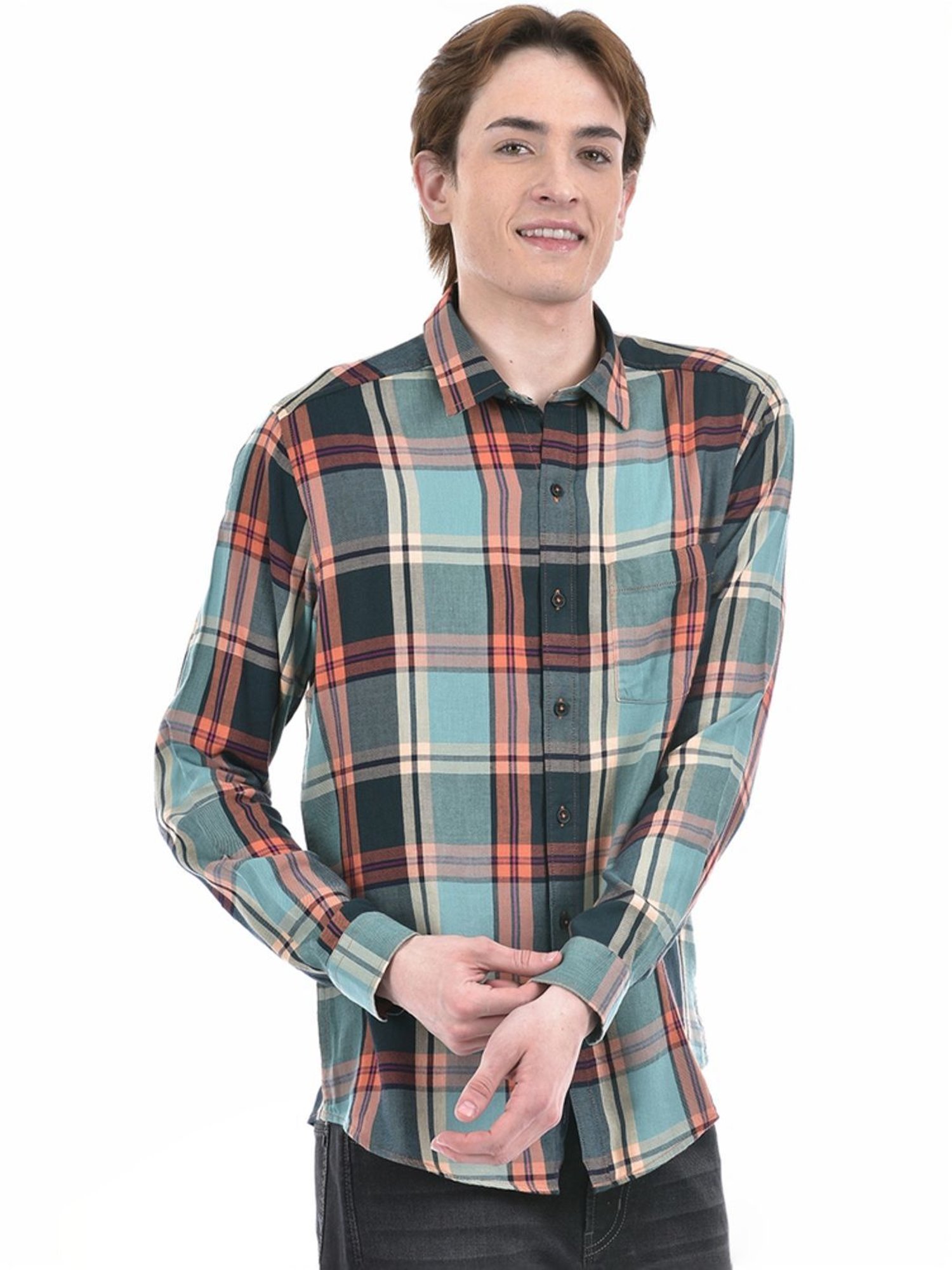 Numero Uno Aqua Regular Fit Checks Shirt