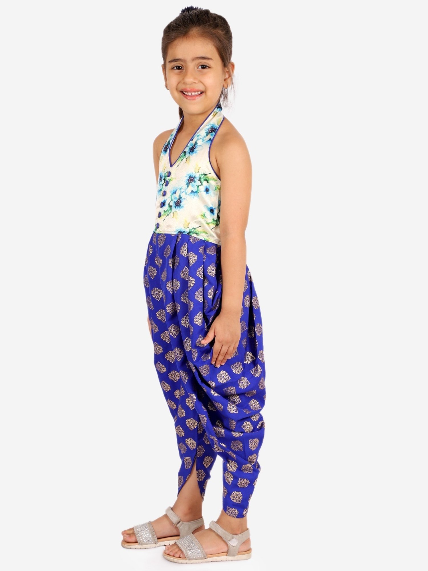 TWISHA Kids Blue & White Floral Print Dhoti Jumpsuit
