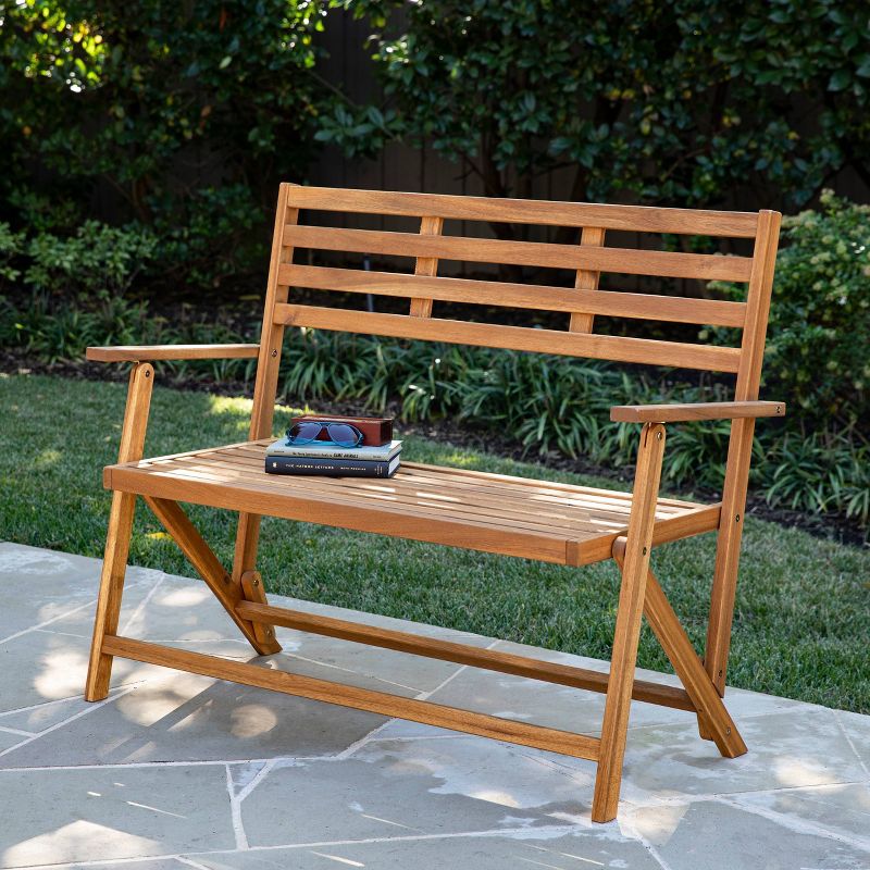 Wood Outdoor Bench in Natural Brown-Pemberly Row