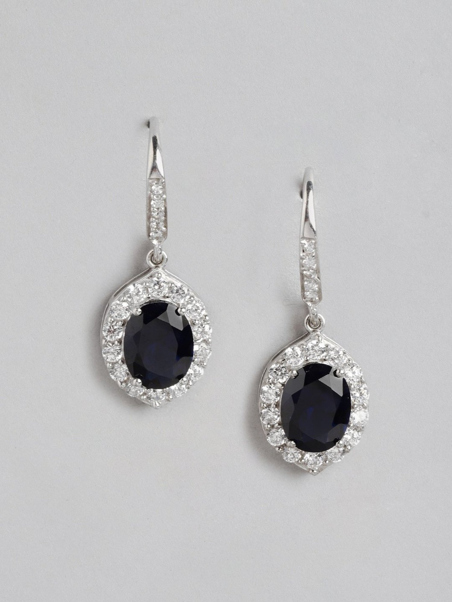 Zavya 925 Sterling Silver Sapphire Cascade Rhodium Drop Earrings For Women