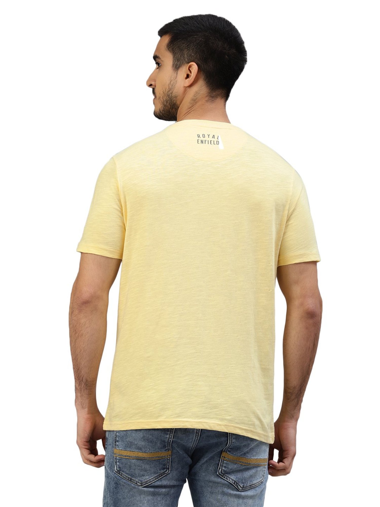 Royal Enfield Ride On Light Yellow Regular Fit Printed Crew T-Shirt