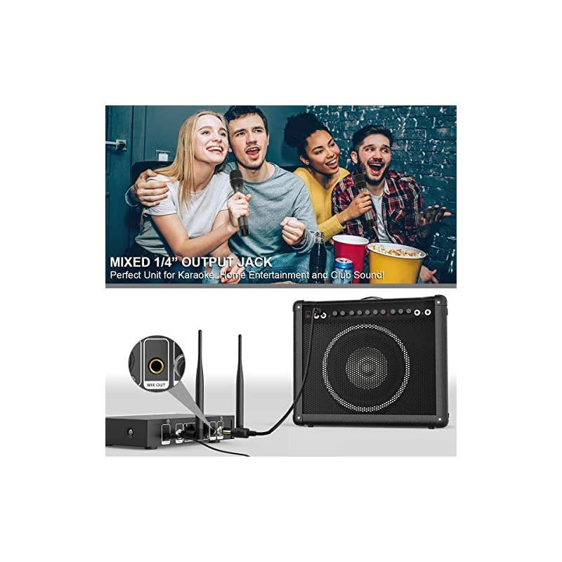 Wireless Microphone System Two Handheld Dynamic Cordless Mic and Dual Channel Receiver 50 Selectable UHF Frequency for Karaoke Singing PartyChurchDJWeddingSchool PresentationK040