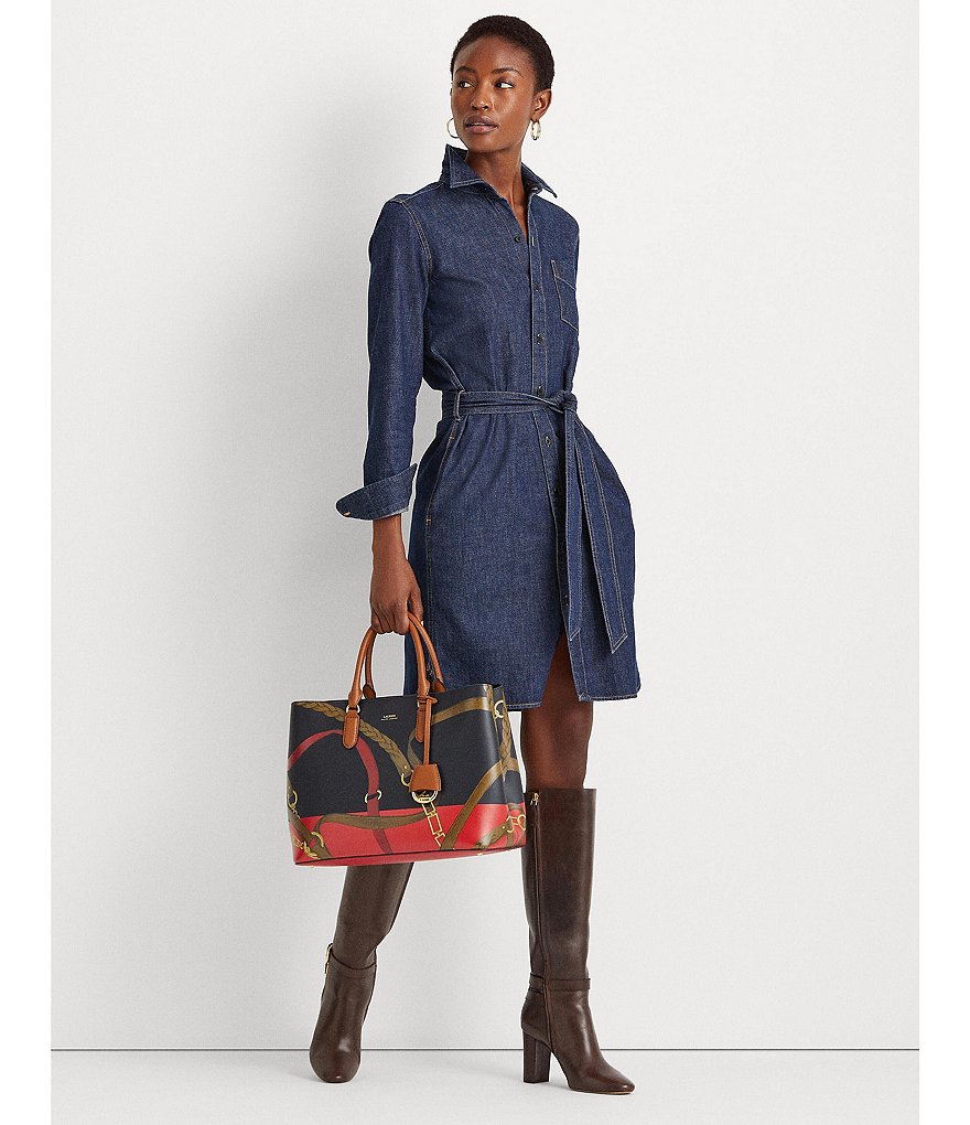 Lauren Ralph Lauren Jameika Denim Long Sleeve Button-Down Collar V-Neck Button Down Shirt Dress