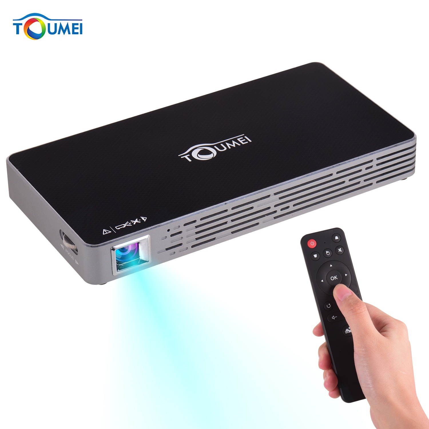 TOUMEI Mini Portable Smart Projector DLP 1080P Supported 250 ANSI Lumens 2+16GB Dual-band WiFi & BT Home Theater Video Projector Wireless Screen Share 120 Inch Projection Display Android 7.1OS with