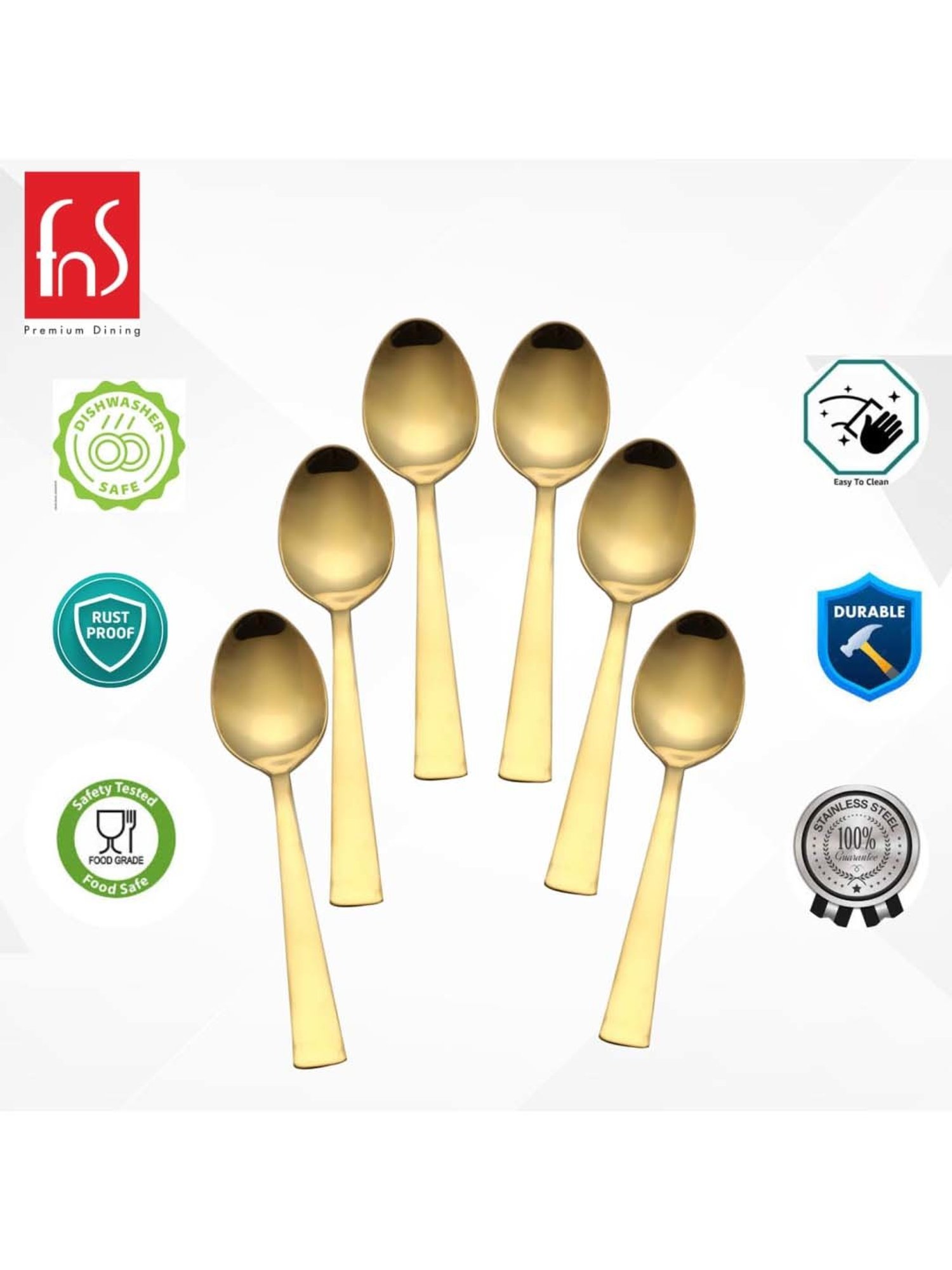 FnS Alexa Gold Stainless Steel Baby Spoon - Set of 6