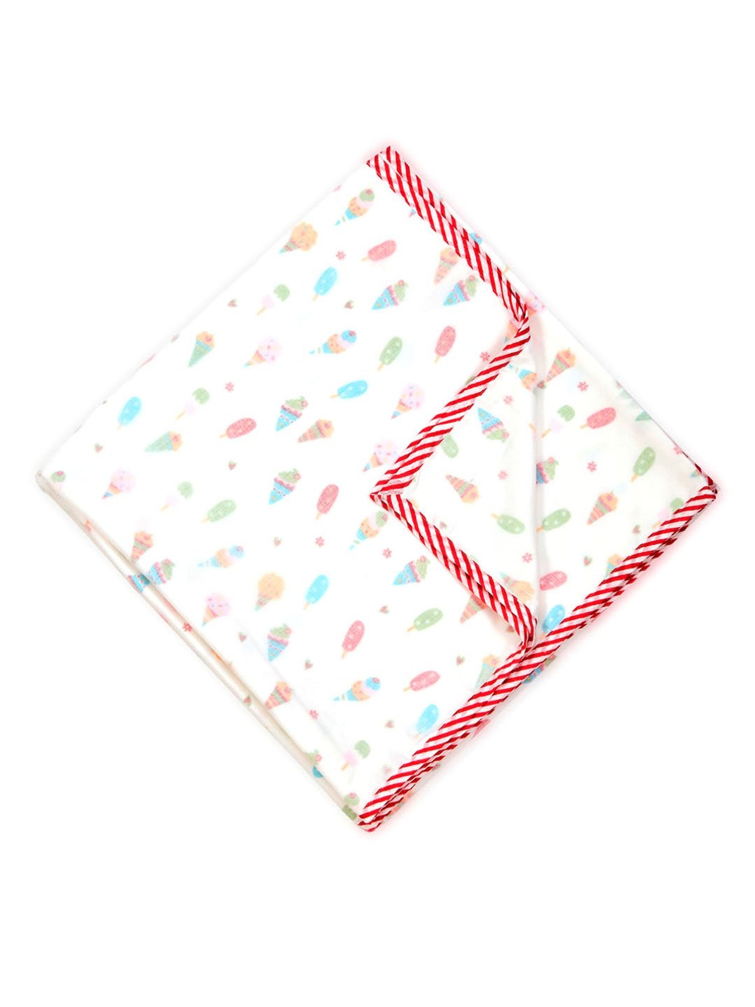 Nigh Nigh Icecream White & Red Cotton 70 TC Toddlers Dohar - Set of 1