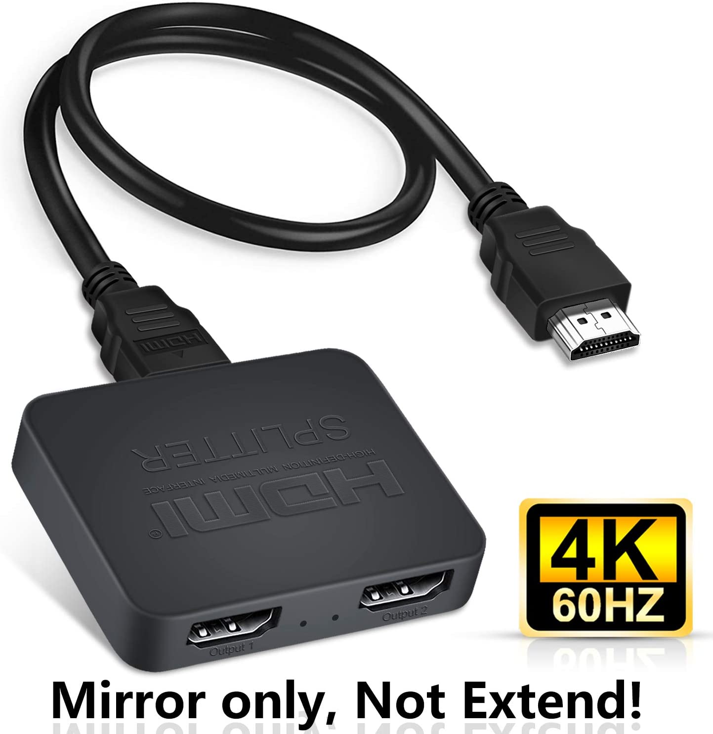 HDMI Splitter 1 in 2 Out, 4K HDMI Splitter for Dual Monitors, 1x2 HDMI Splitter 1 to 2 Amplifier for Full HD 1080P 3D Come with High Speed HDMI Cable(1 Source onto 2 Displays)
