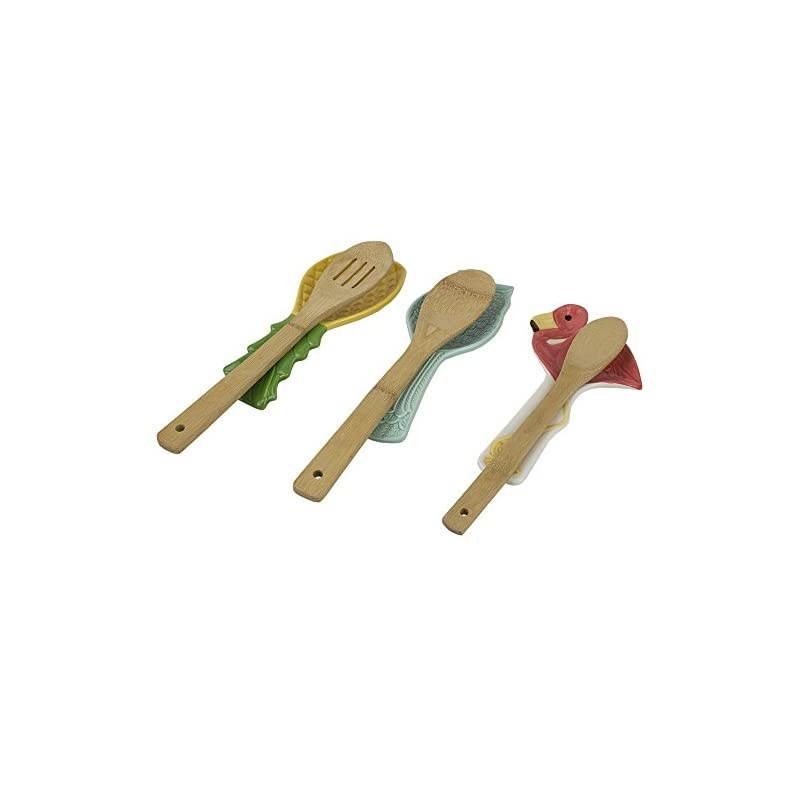 Tropical Owl Ceramic Spoon Rest, BBQ, Baking, Kitchen Cooking, Desserts, Blue