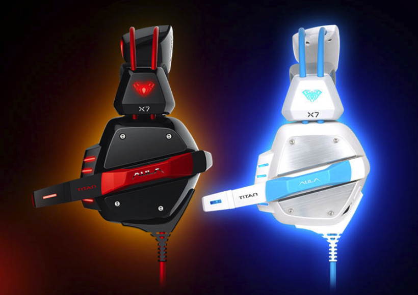 AULA X7 USB Wired Cool LED  Gaming Headset 7.1 Sound Effect Microphone Game headphone With Noise Cancelling & Volume Control for Laptop Computer Game, White and Blue