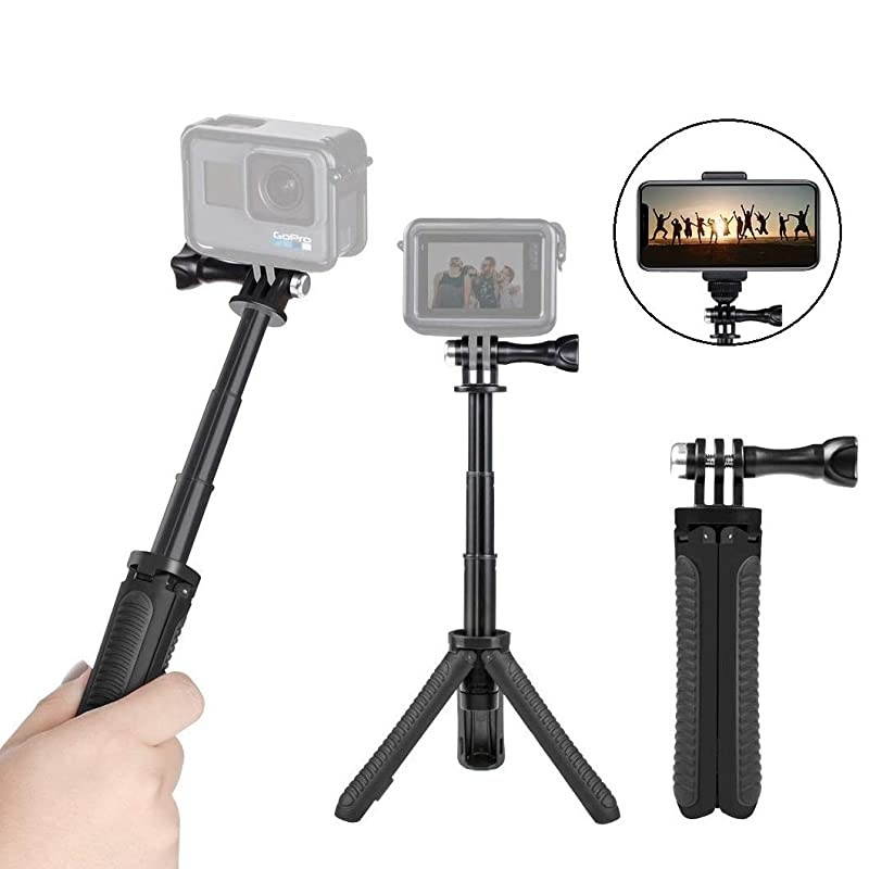 Mini Selfie Stick Tripod Kit Two in One Compatible with GoPro AKASO Action Camera and Cell Phone Accessories