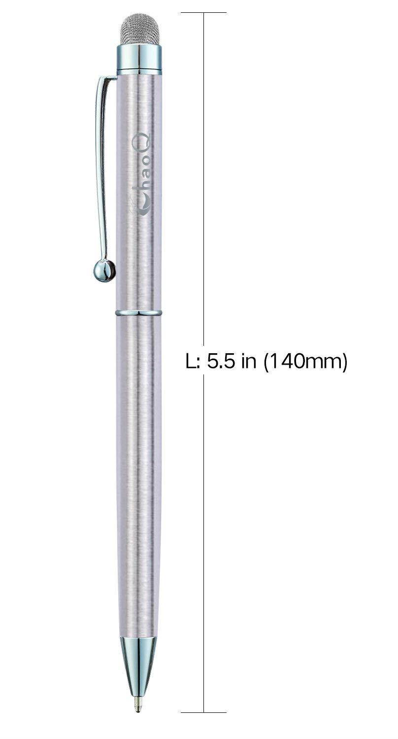 CHAOQ Stylus Pen, 2 Pcs Mesh Fiber Tip Capacitive Stylus & Ball Pens (Black Ink) for Universal Touchscreen Devices, Tablets, iPad, iPhone 7, 7 Plus, iPod, Samsung + 6 Replacement Mesh Tips - Silver