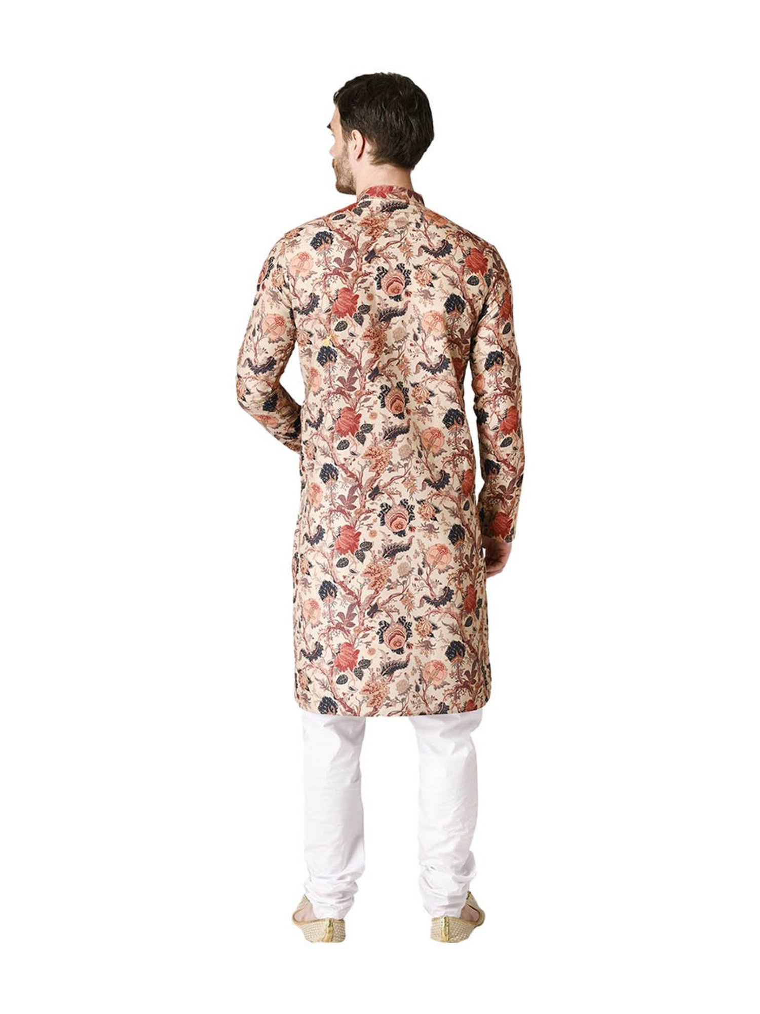 Tabard Beige & White Printed Cotton Kurta & Churidar Set