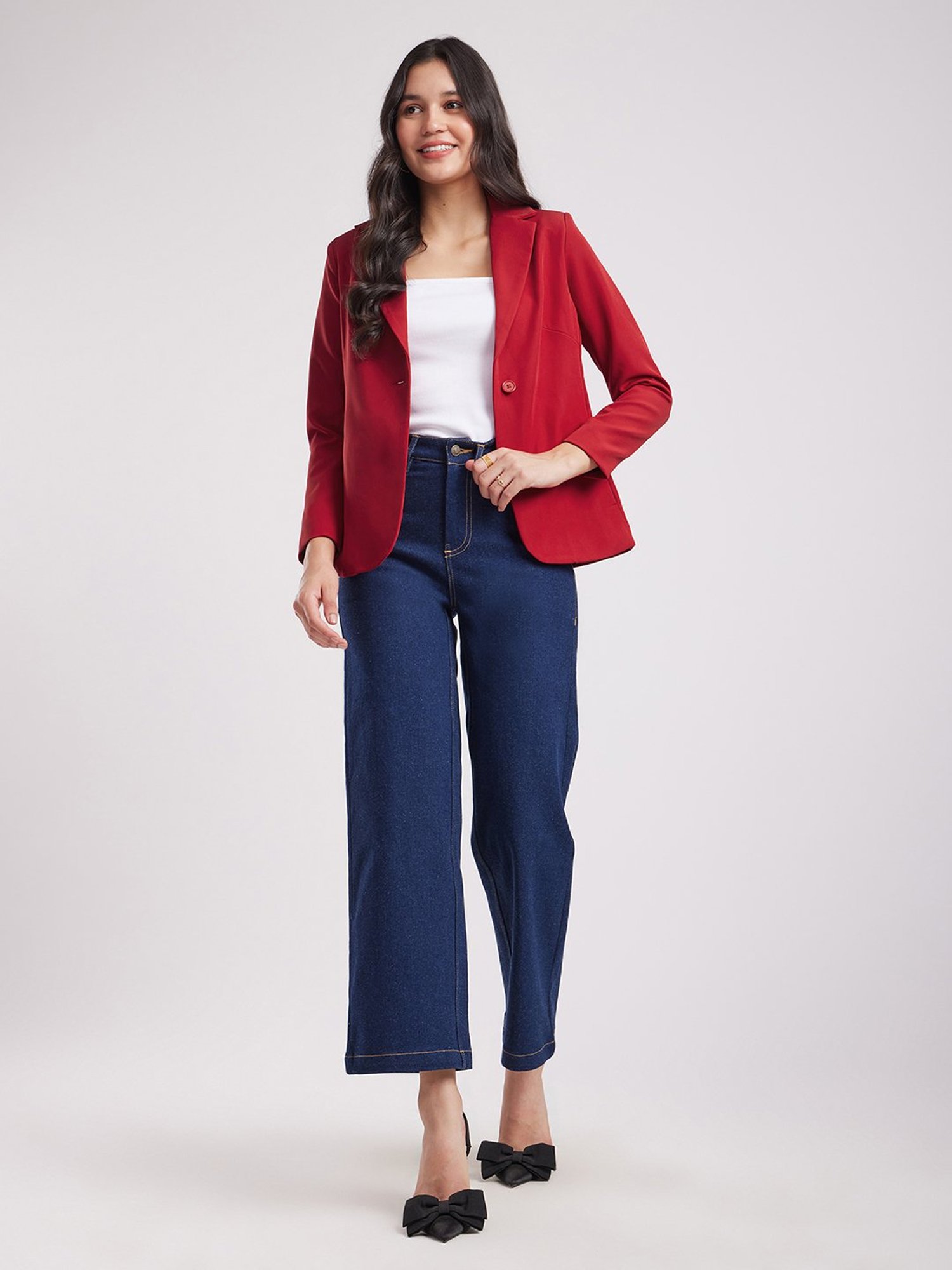 Fablestreet Red Relaxed Fit Blazer