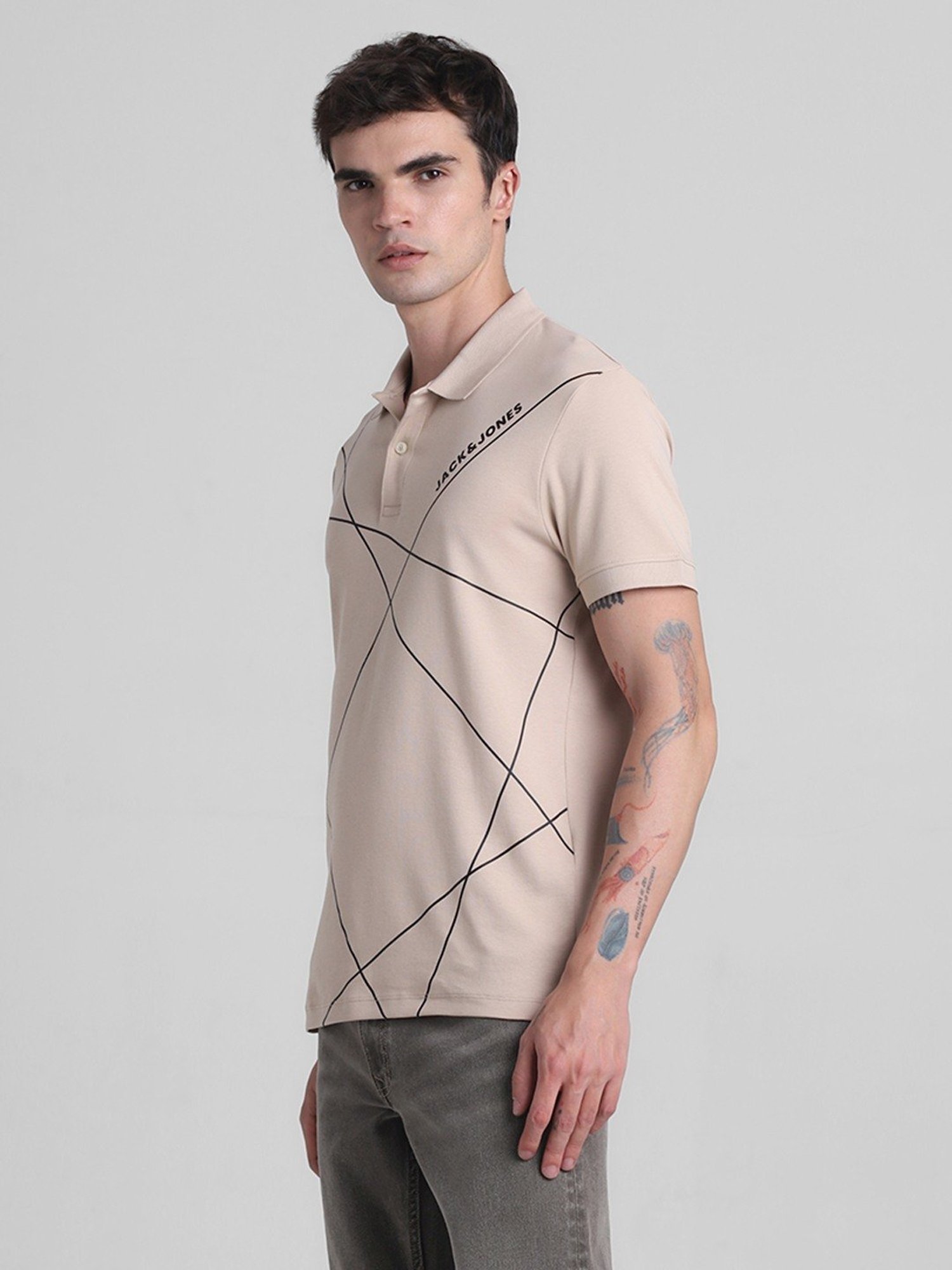 Jack & Jones Doeskin Cotton Slim Fit Printed Polo T-Shirt