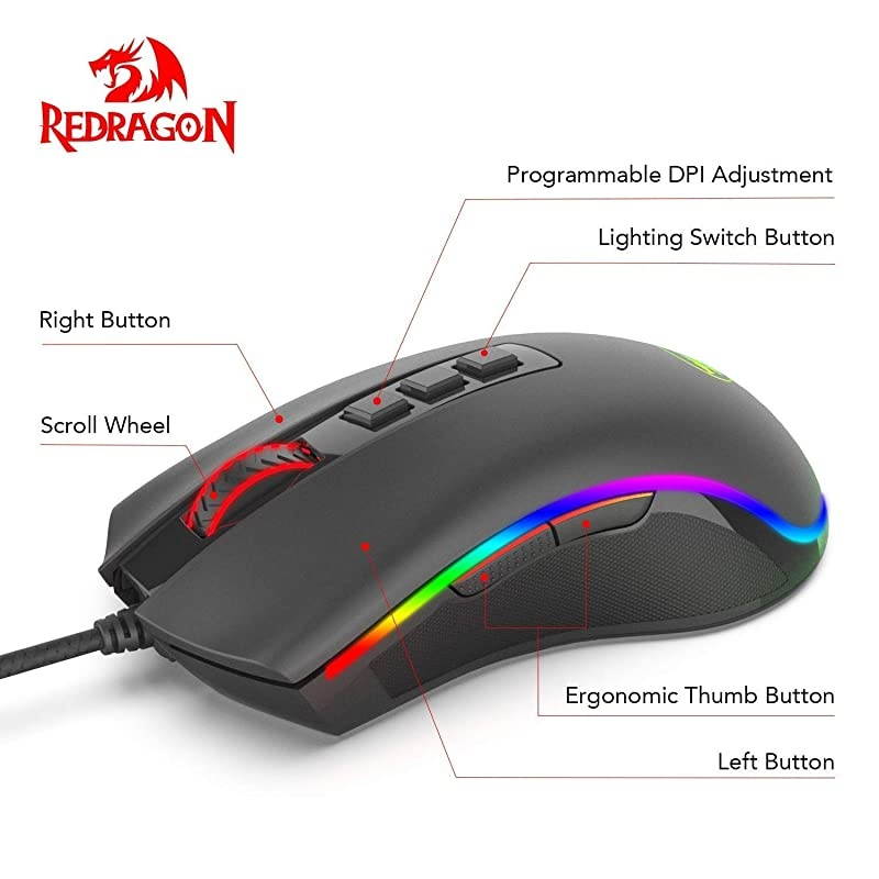 M711 Cobra Gaming Mouse with 168 Million RGB Color Backlit 10000 DPI Adjustable Comfortable Grip 7 Programmable Buttons White