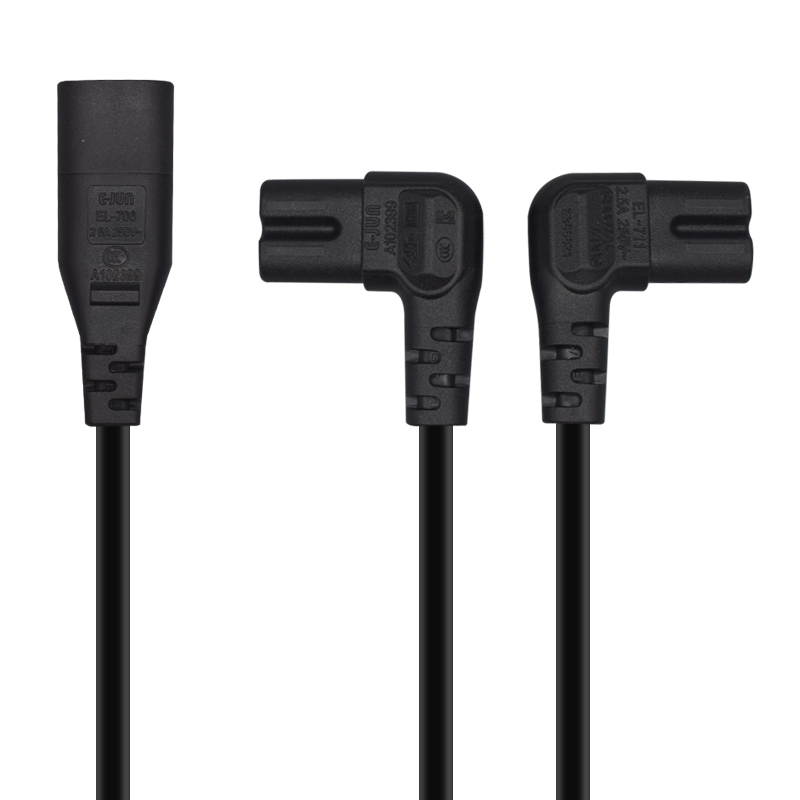 IEC 320 C8 to Dual C7 Y Split Power Cord, Figure 8 Male to Double Female 1-in-2 Out AC Power Cord, IEC320 C8 to 2X C7 Y Split AC Cord (C8 to 2XC7)