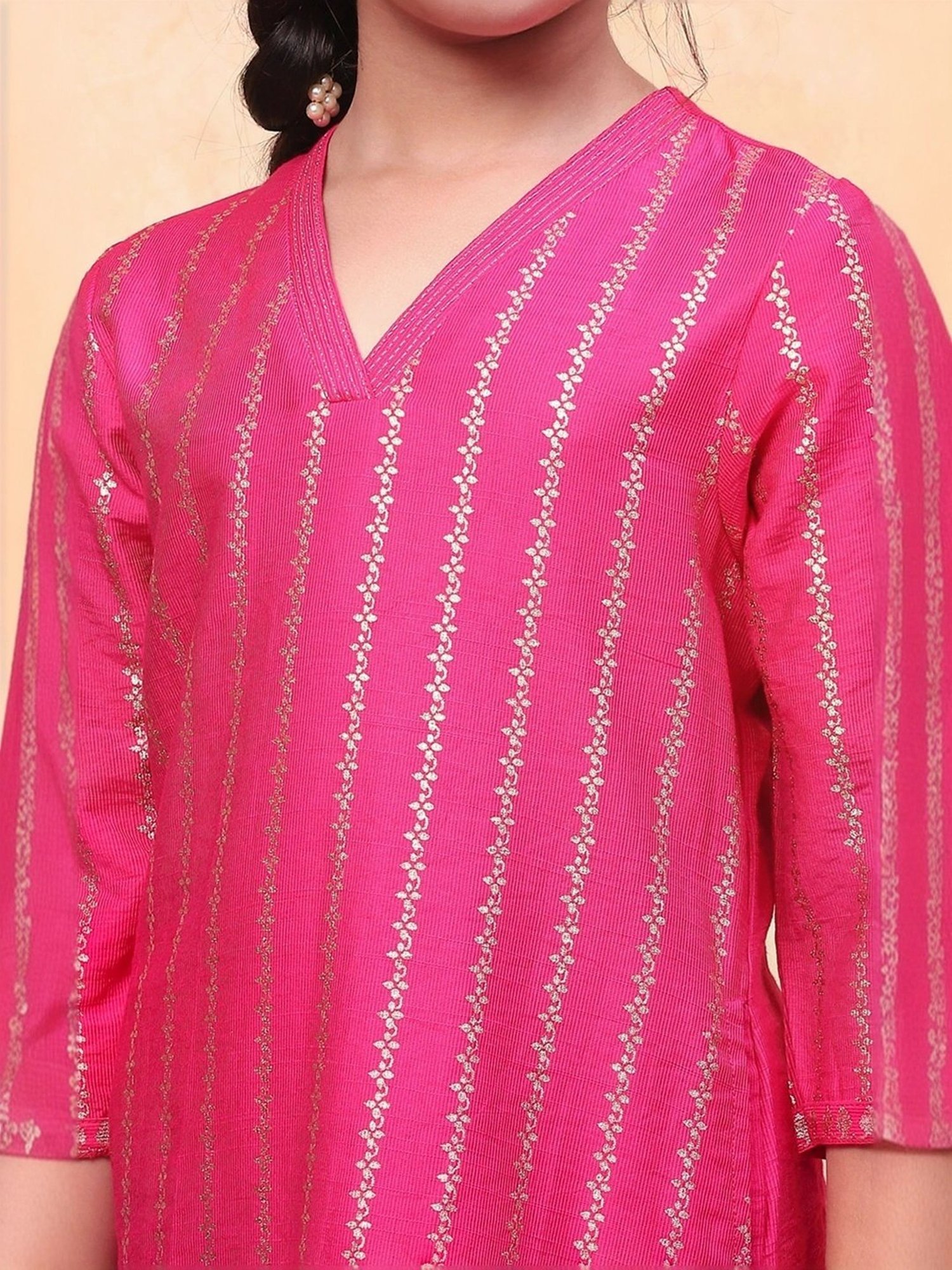 Biba Girls Pink Embellished Kurta set