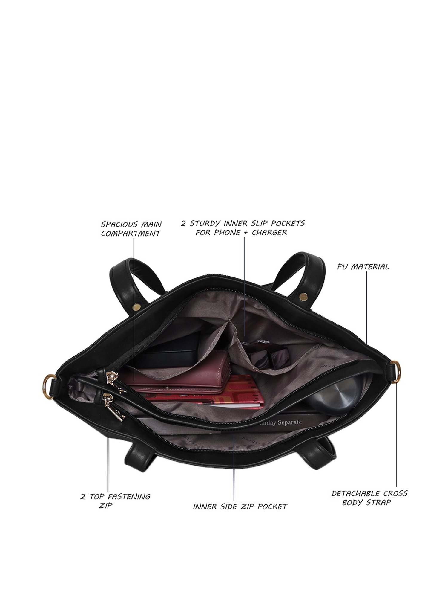 Giordano Black Textured Medium Shoulder Handbag