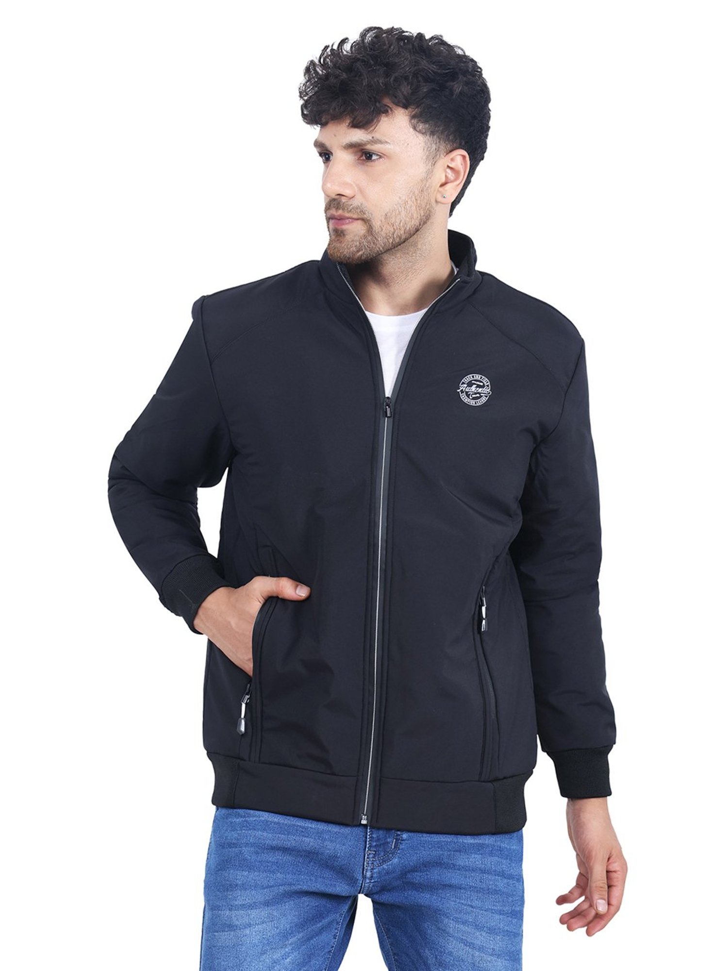 Dollar Black Regular Fit High Neck Jacket