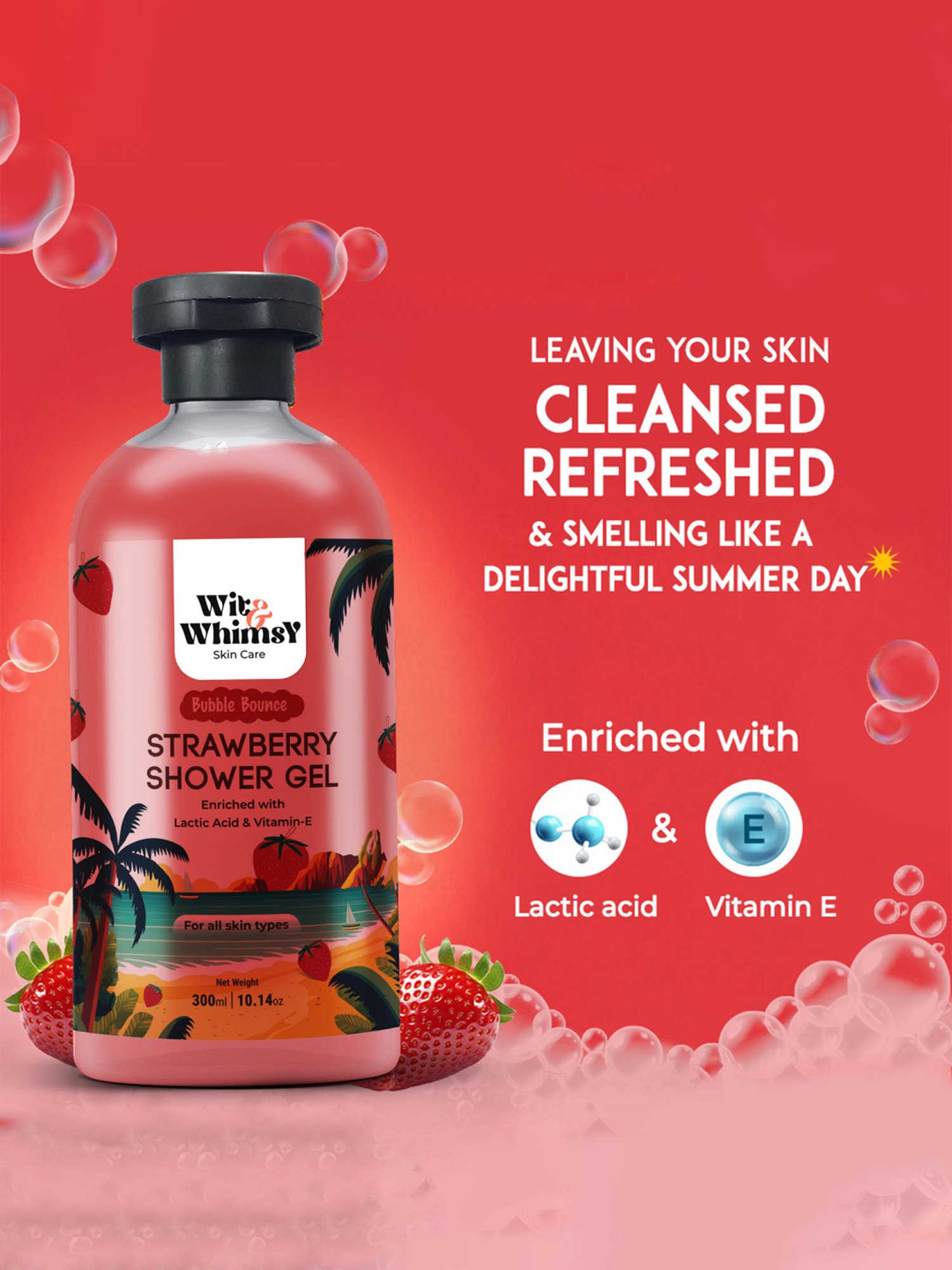 Wit & Whimsy Bubble Bounce Strawberry Shower Gel - 300 ml