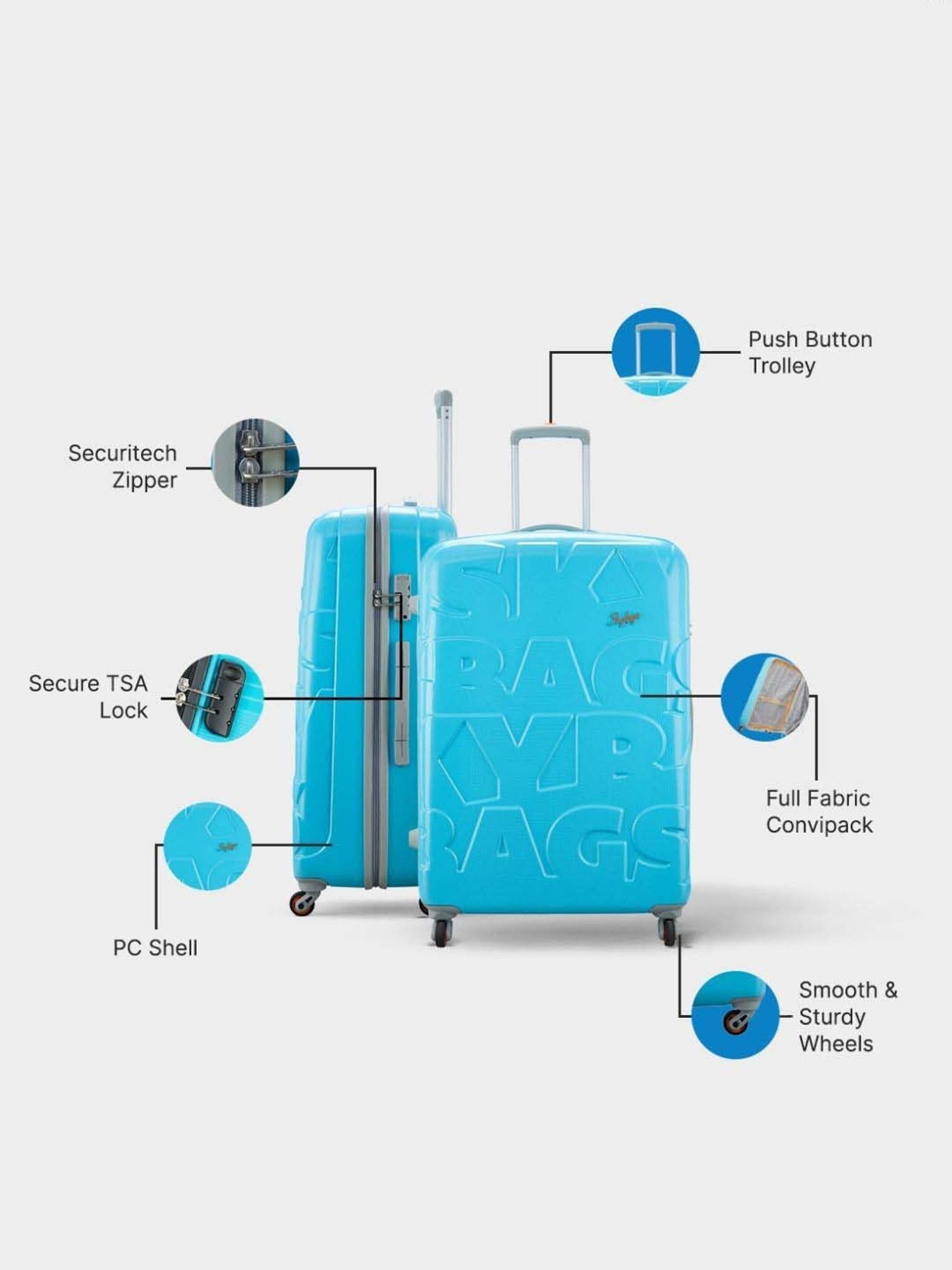 Skybags Ramp Nxt Blue Textured Hard Cabin Trolley Bag - 36 cm