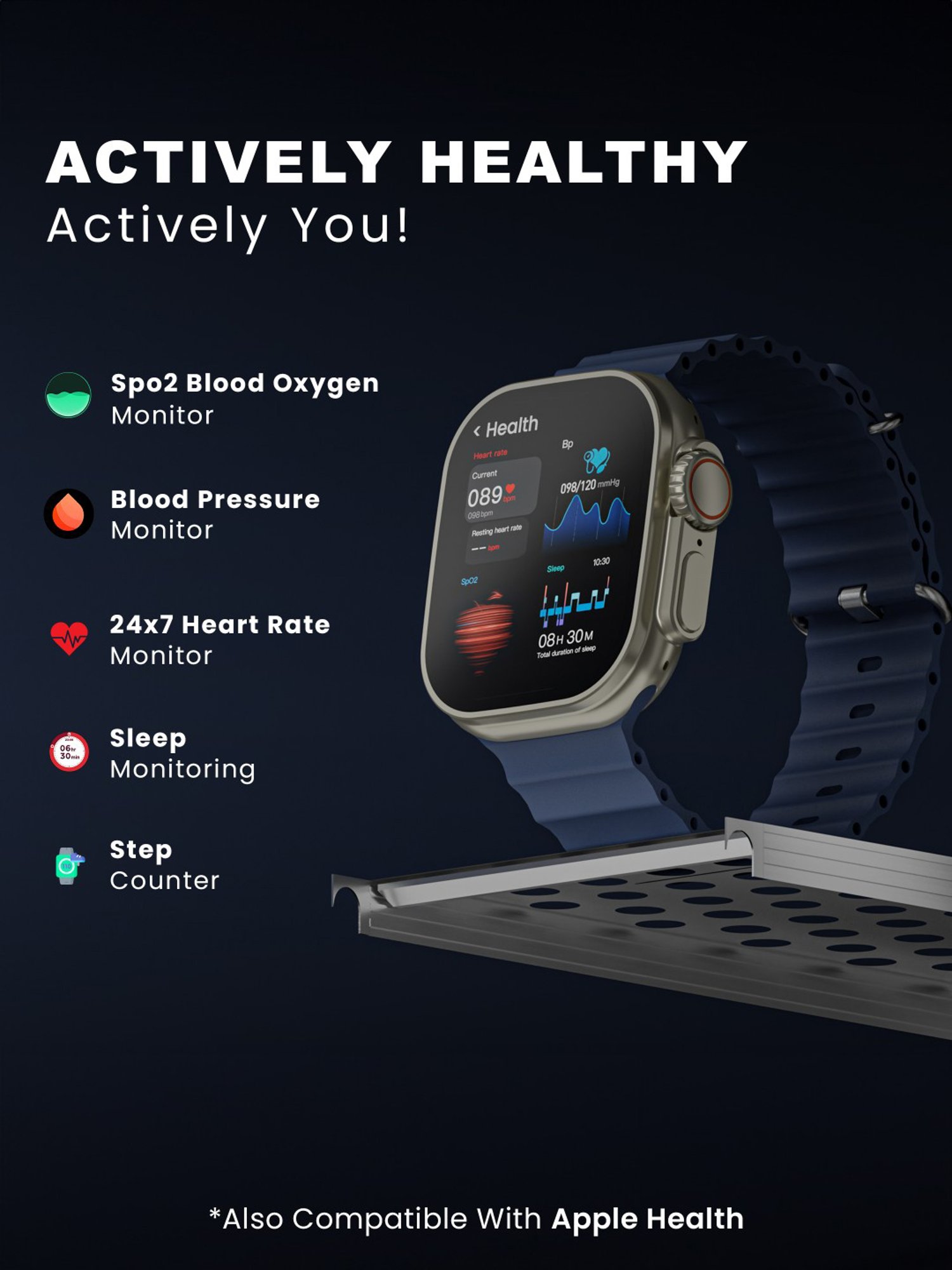 Hammer Active 2.0 Plus 2.1 inch HD Display BT Calling Smartwatch with Gesture Control (Blue)