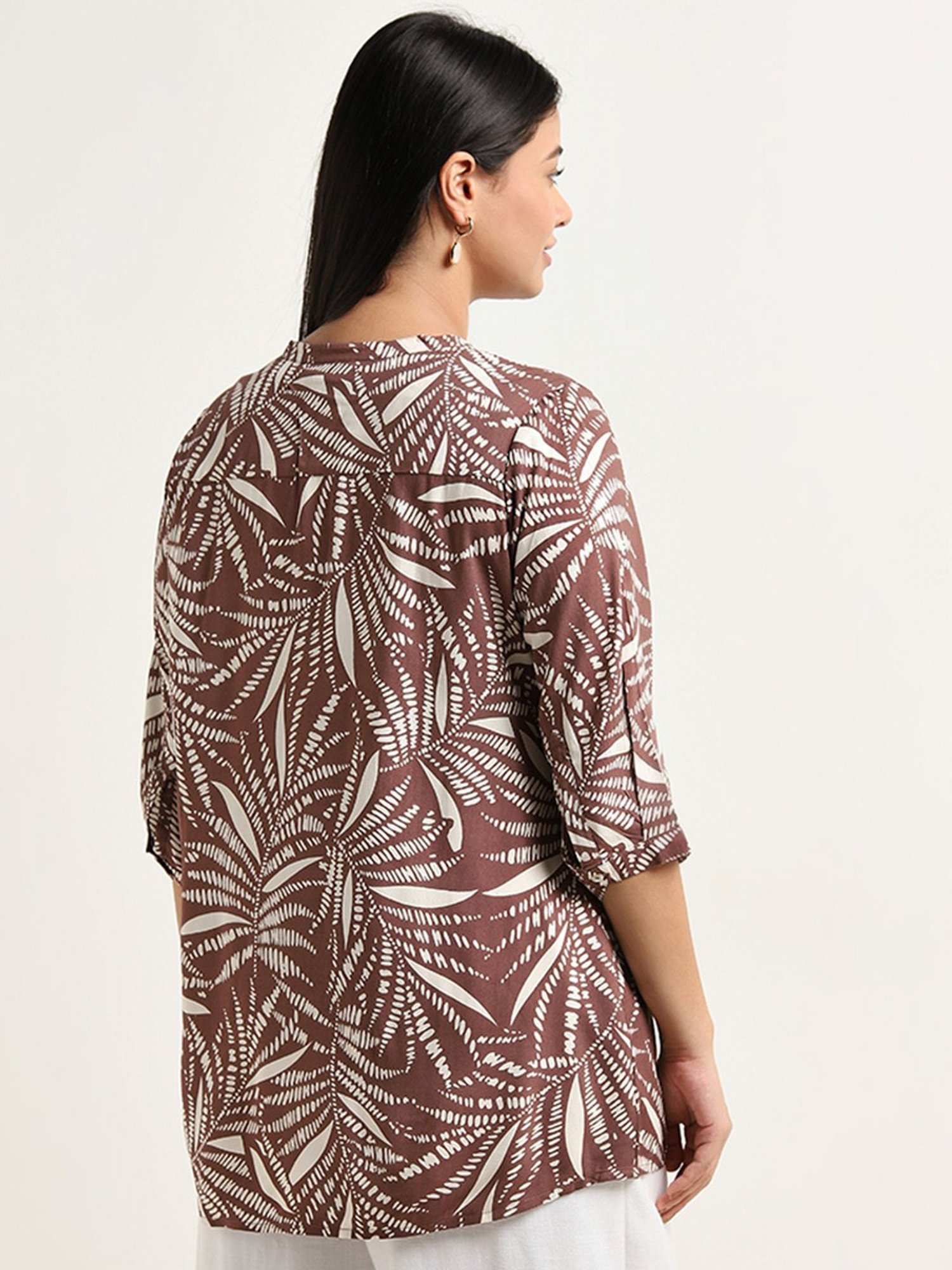 Diza by Westside Dark Brown Leaf Printed Straight Kurti