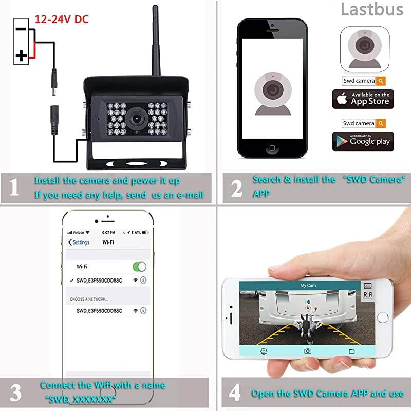 Wireless Backup Camera  Night Vision Wide View Angle Waterproof WiFi Rear View Camera for iPhone iPad Android Phone Tablet