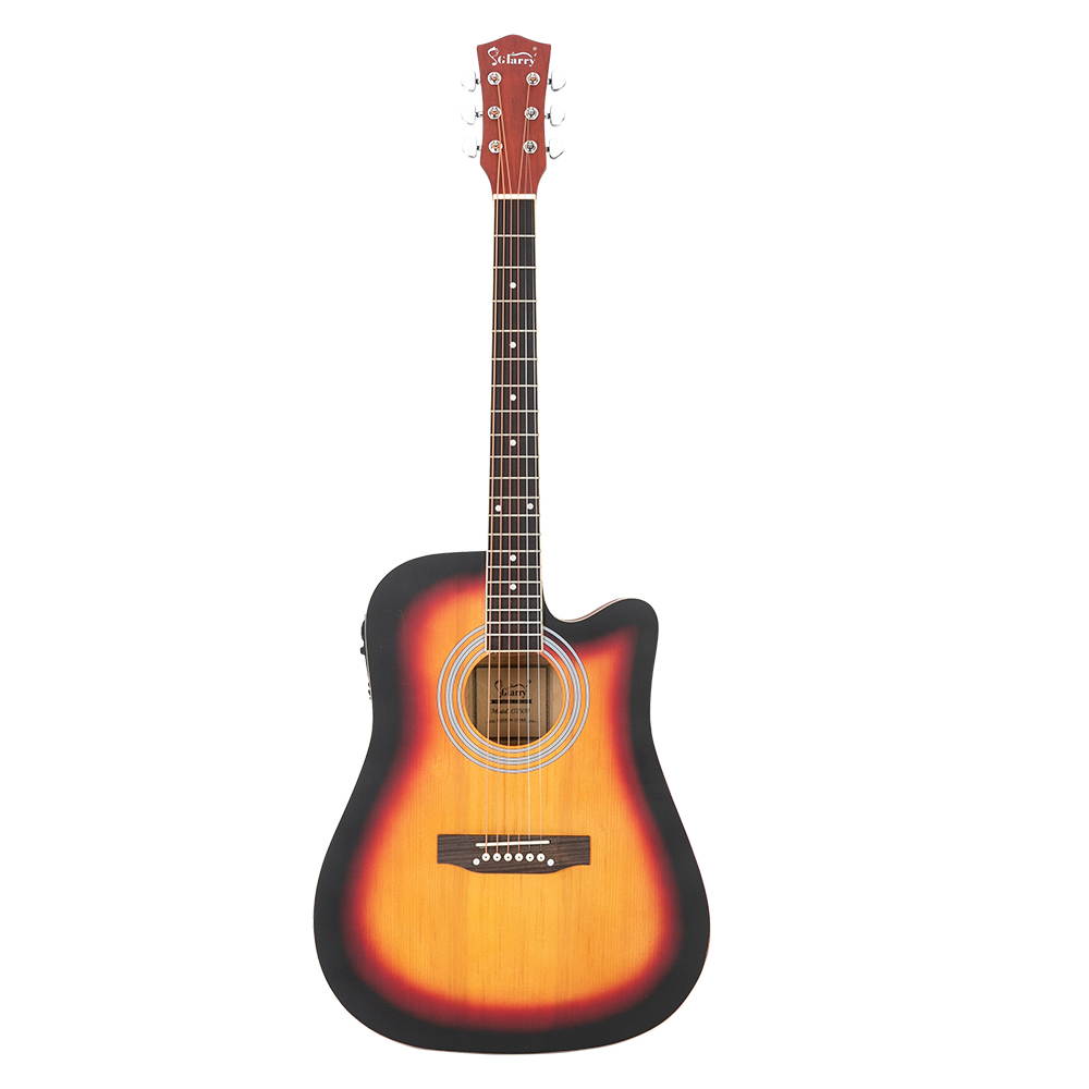 Glarry Gt509 41 Inch Spruce Panel Matte Edging EQ Folk Guitar Bag Shield Wrench Tuner Capo Shoulder Strap String Paddles Sunset Color