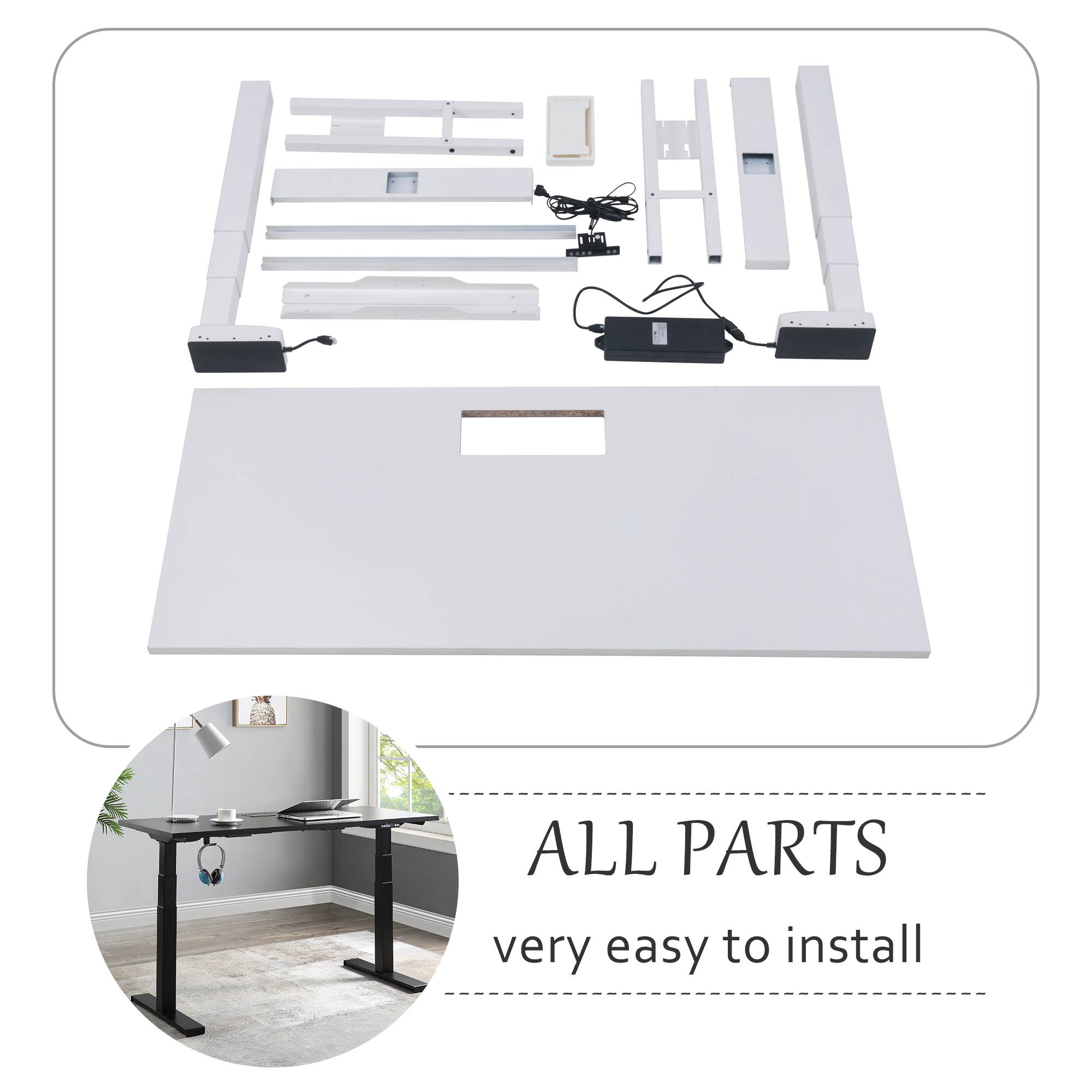 59'' Electric Standing Desk Gaming Desk Home Office Computer Desk Modern Design For Healthy Working With Powerful Smooth Dual Motor Lift System,Headphone Hook and Cable Management,Black