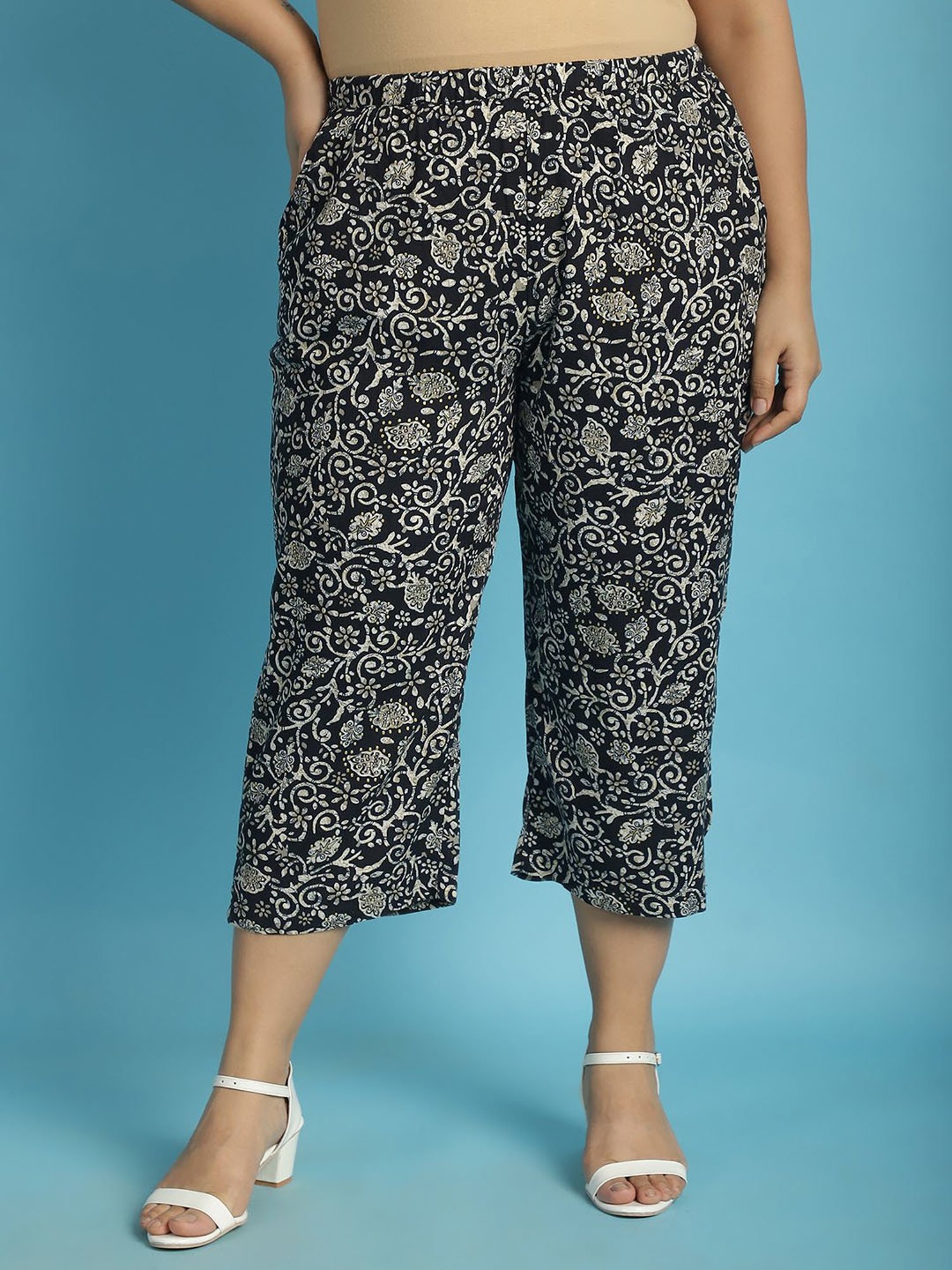 theRebelinme Black Floral Print High Rise Capris