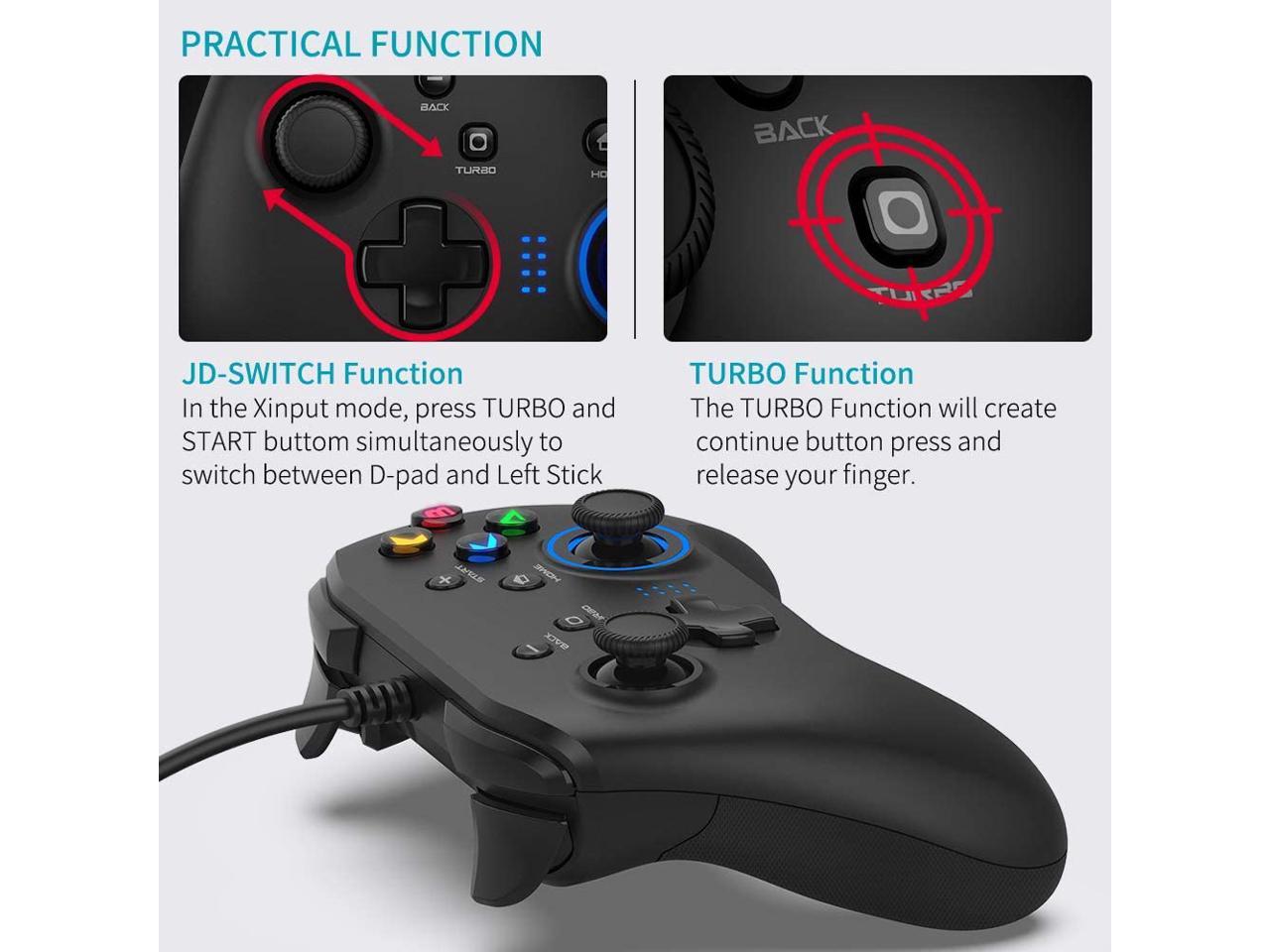 Wired Gaming Controller, Joystick Gamepad with Dual-Vibration PC Game Controller Compatible with PS3, Switch, Windows 10/8/7 PC, Laptop, TV Box, Android Mobile Phones, 6.5 ft USB Cable