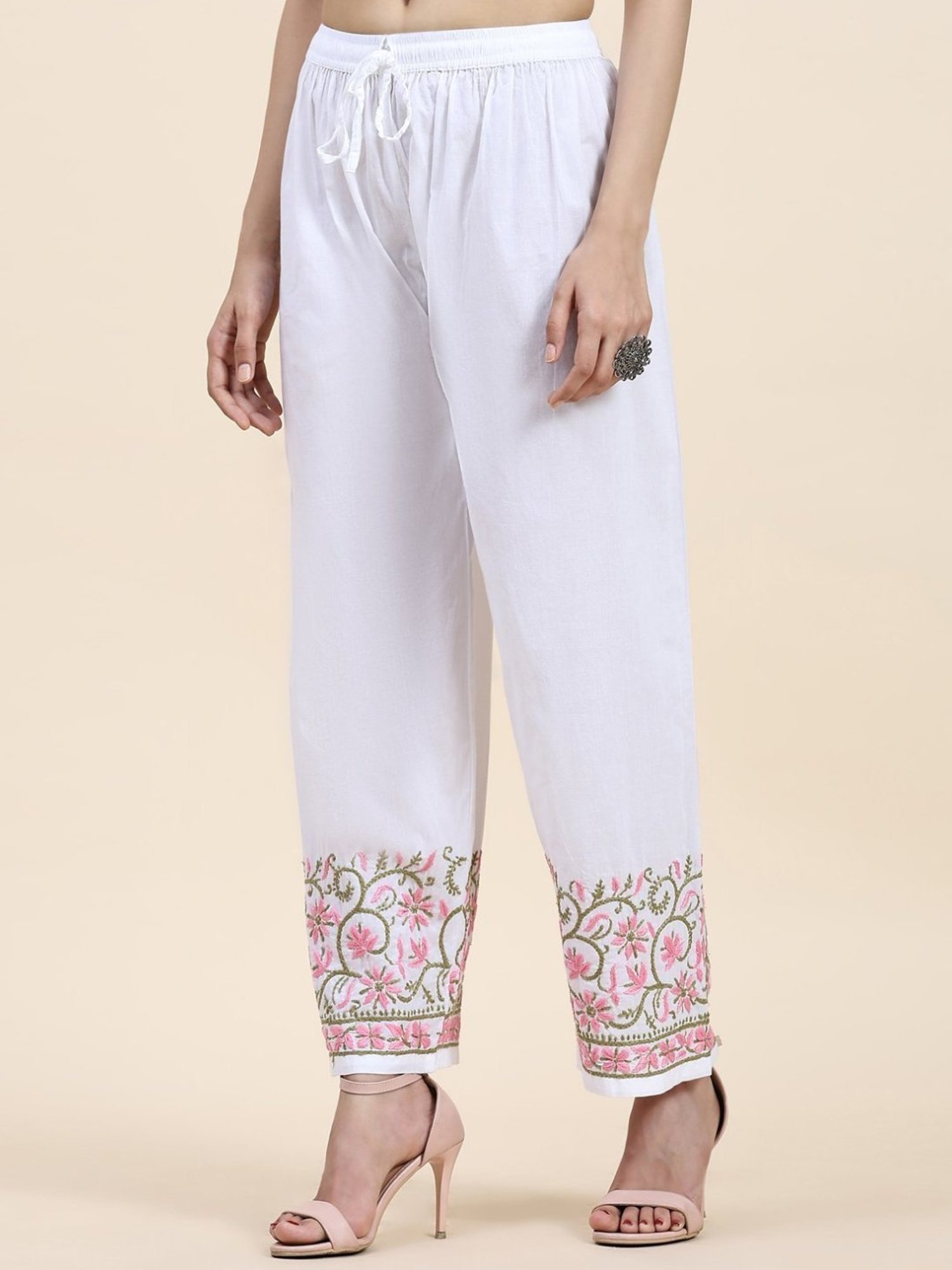 HOK Chikankari Cotton Pant Trouser White
