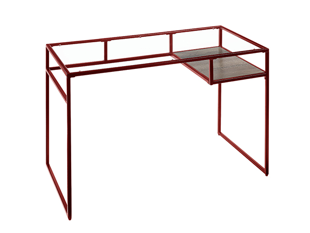 Metal & Glass Top Desk, Home Office Writing Desk, Makeup Table Desk Vanity for Home Decor,Blue,GT116