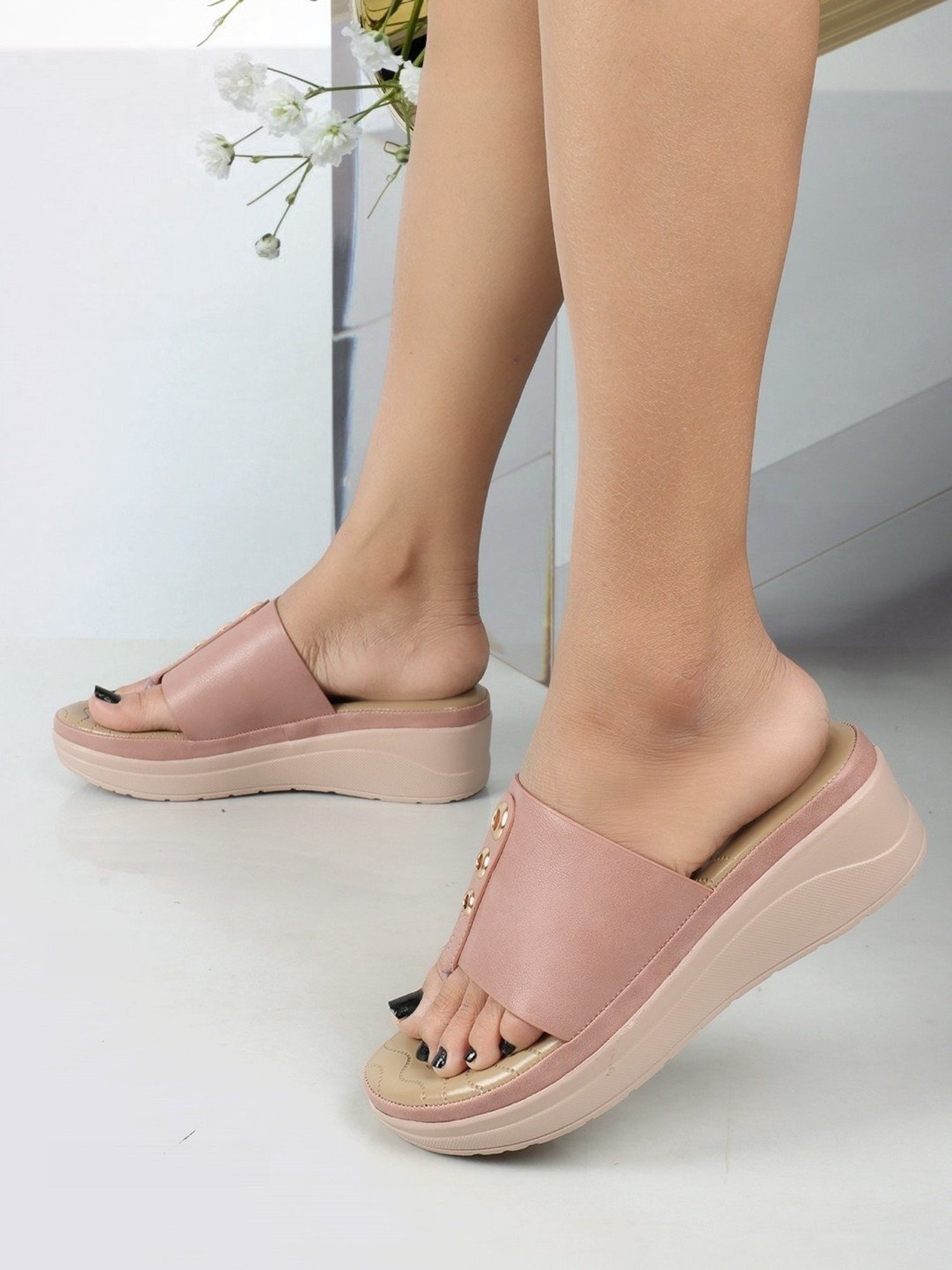 Iconics Women's Peach Thong Wedges