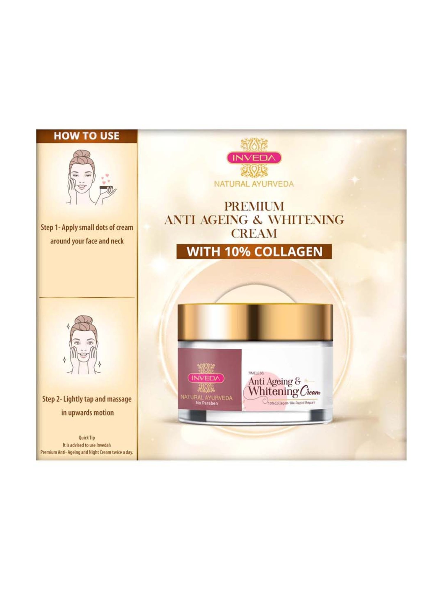 INVEDA Premium Anti-Ageing and Whitening Cream 10% Collagen 10X Rapid Repair - 50 ml