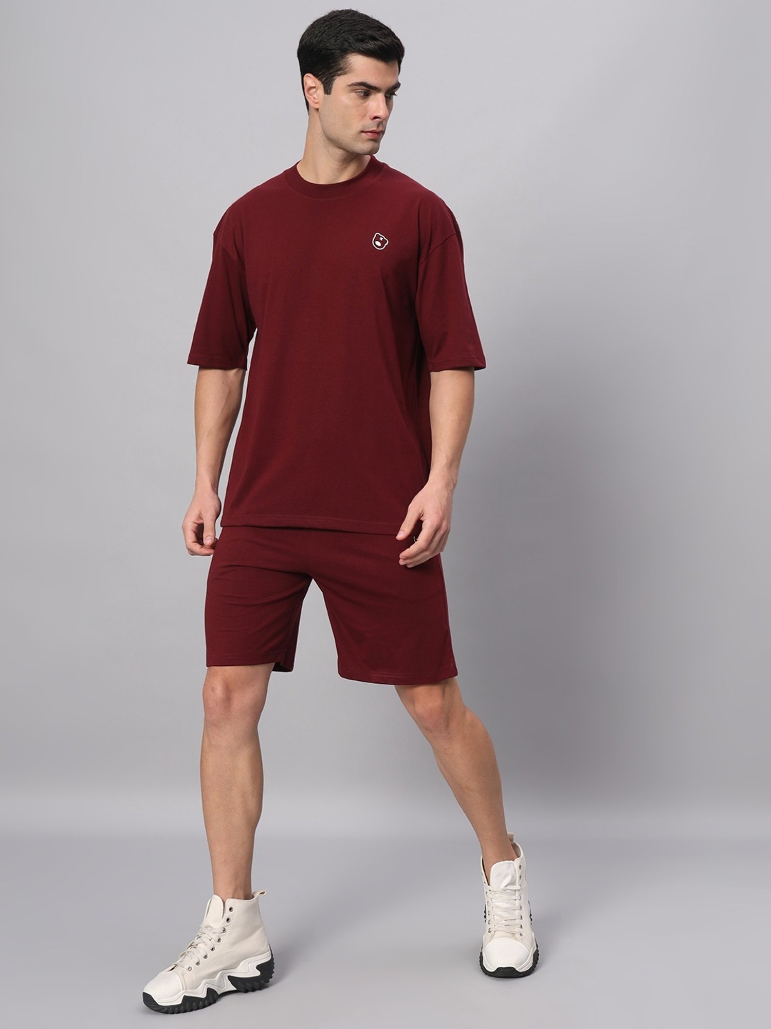 Griffel Maroon Cotton Loose Fit T-Shirt