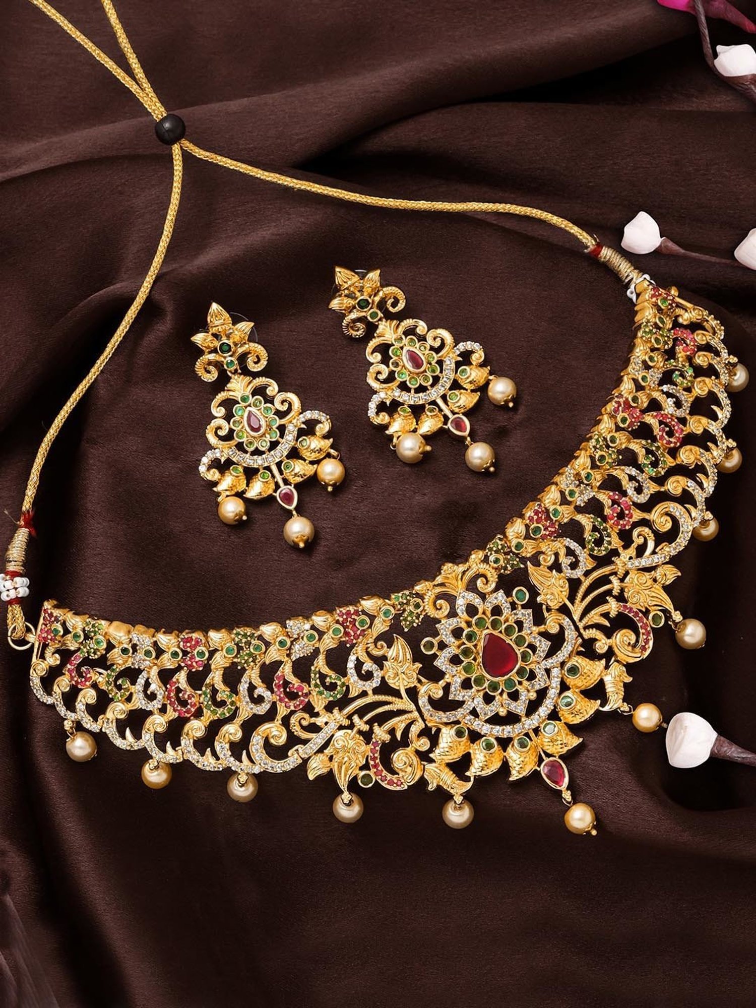 Estele Gold-Plated CZ Magnificent Bridal Necklace Set for Women