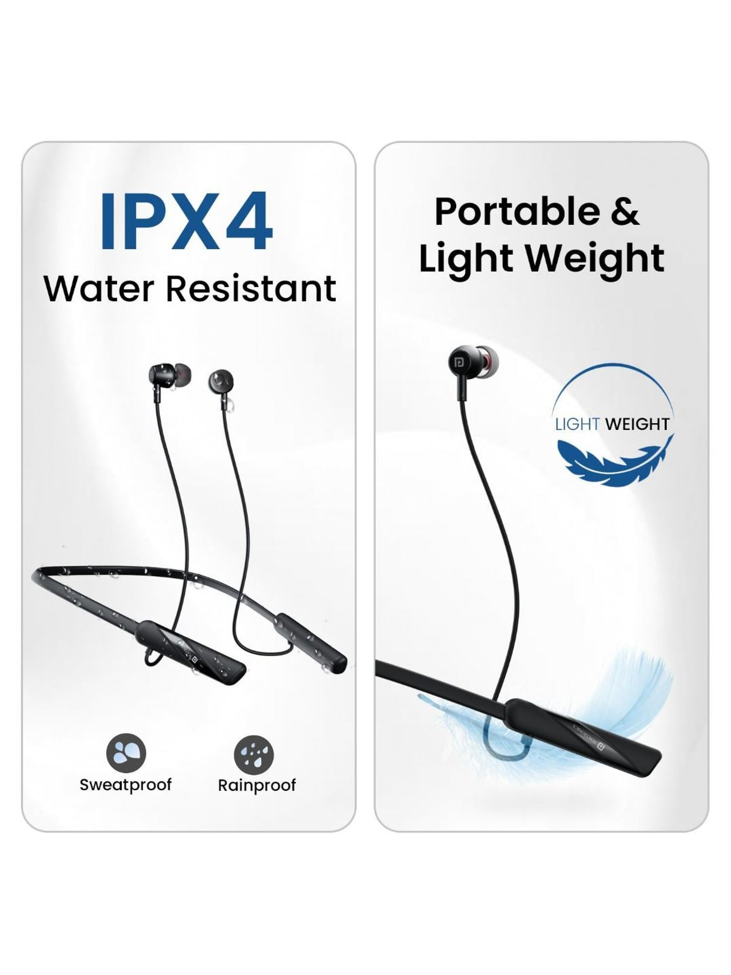 Portronics Harmonics Z10 In Ear Bluetooth Neckband with Mic, 35Hour Playtime,10mm Driver (Black)