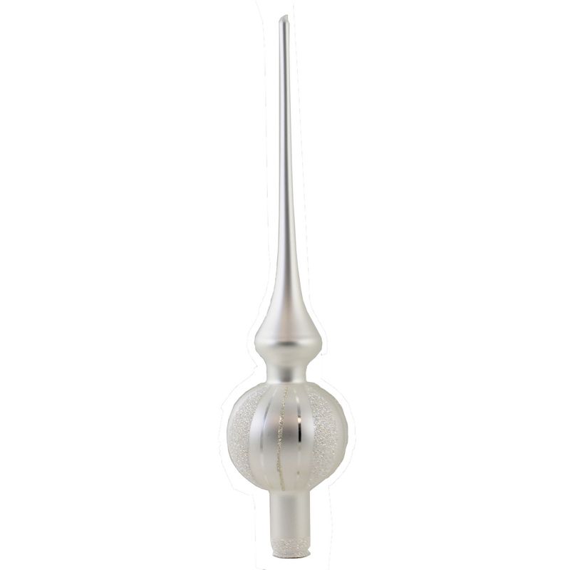 Inge Glas 12.0" Traditional Stripe White Finial Tree Topper Christmas  -  Tree Toppers