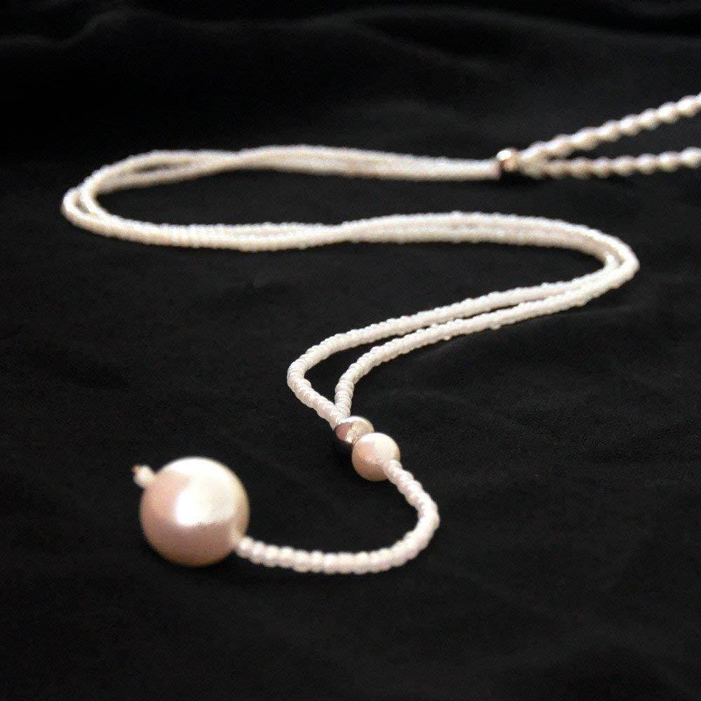 Bluetooth Headphones Stereo Necklace Wireless Headphones Car Hand Free Earbuds Headsets Earpiece Built-in Mic Earphones for All Version Smart Mobile Phones White Pearls Fashion Jewelry Girls Women