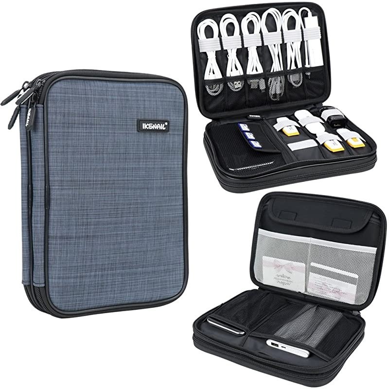 Electronic Organizer Double Layer Cable Organizer Bag Travel Gadget Storage Case for USB Cable Hard Drive Power Bank Digital Camera iPad MiniTablet or EBook up to 79 Gray