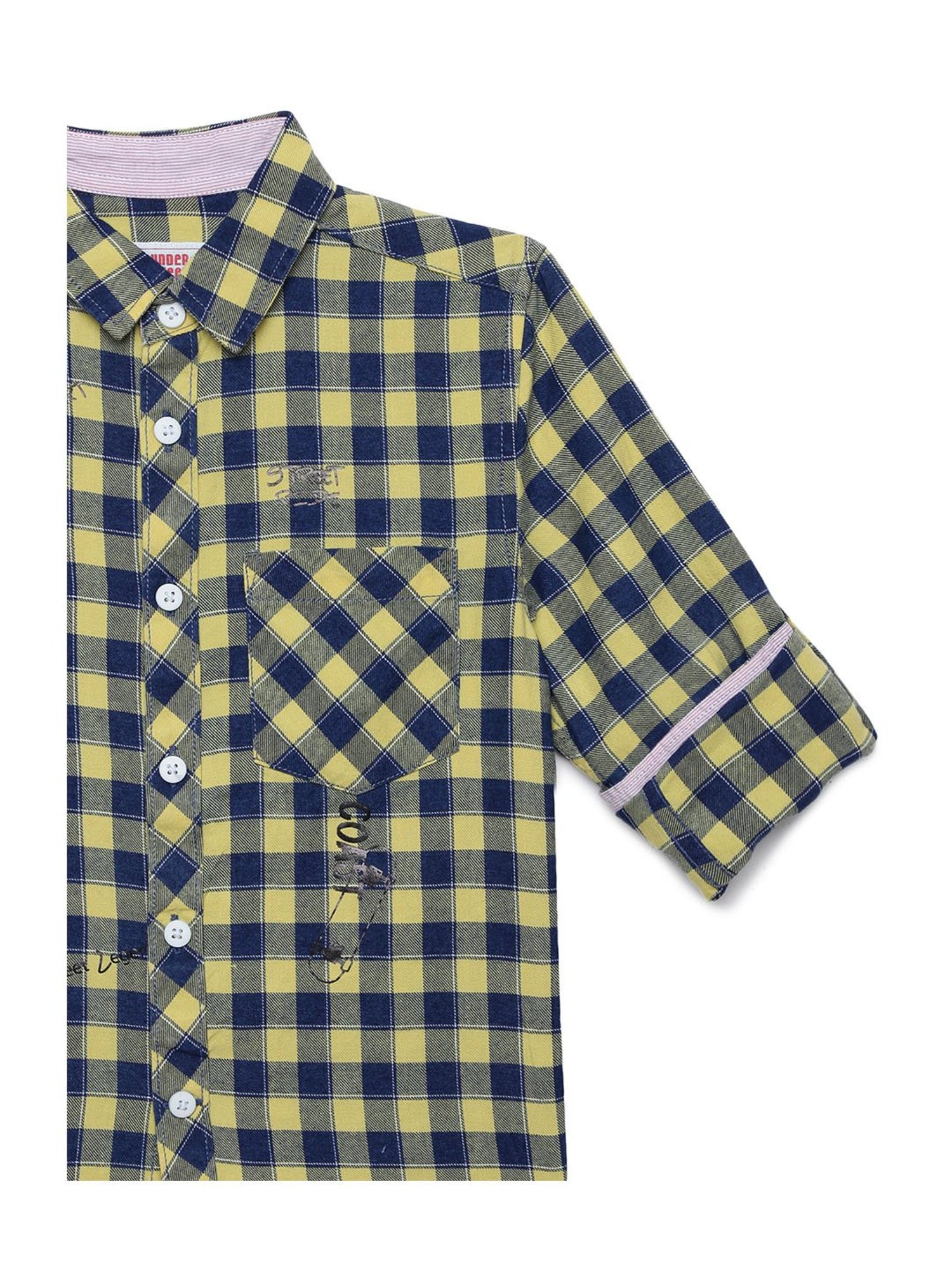 Under Fourteen Only Boys Yellow & Navy Checks Shirt