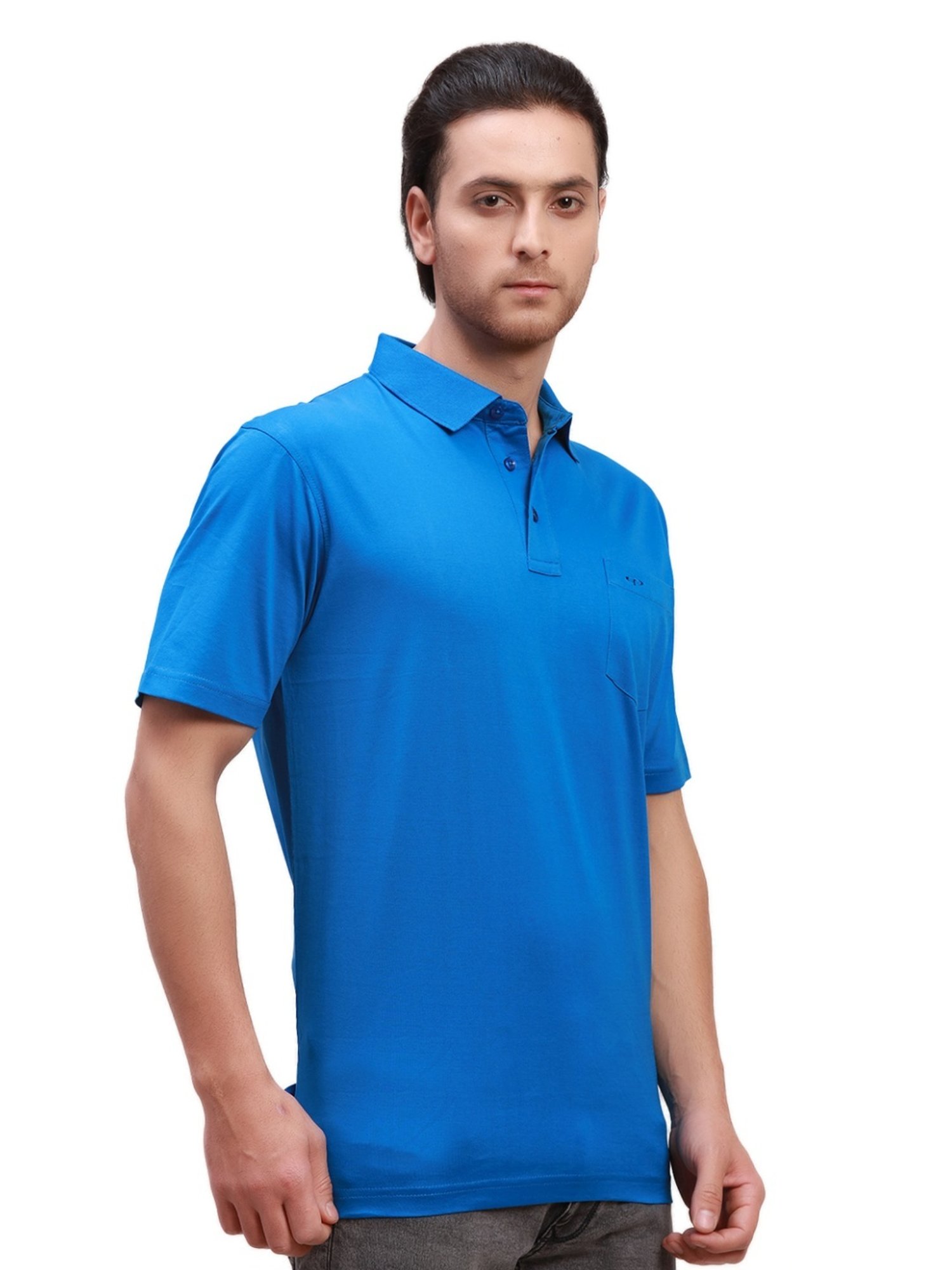 ColorPlus Blue Cotton Classic Fit Polo T-Shirt