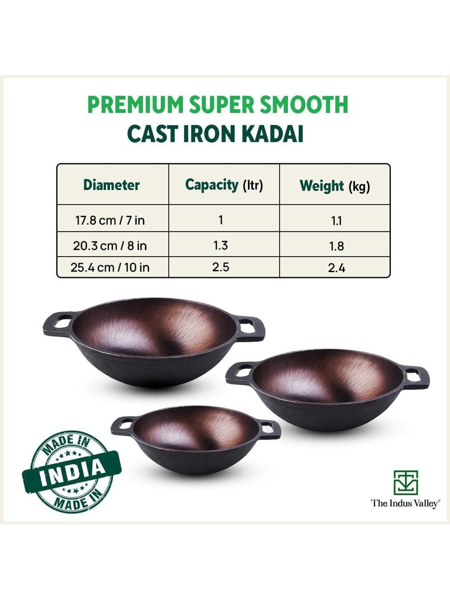 The Indus Valley Black Cast Iron Deep Frying Kadhai (1.3 L)